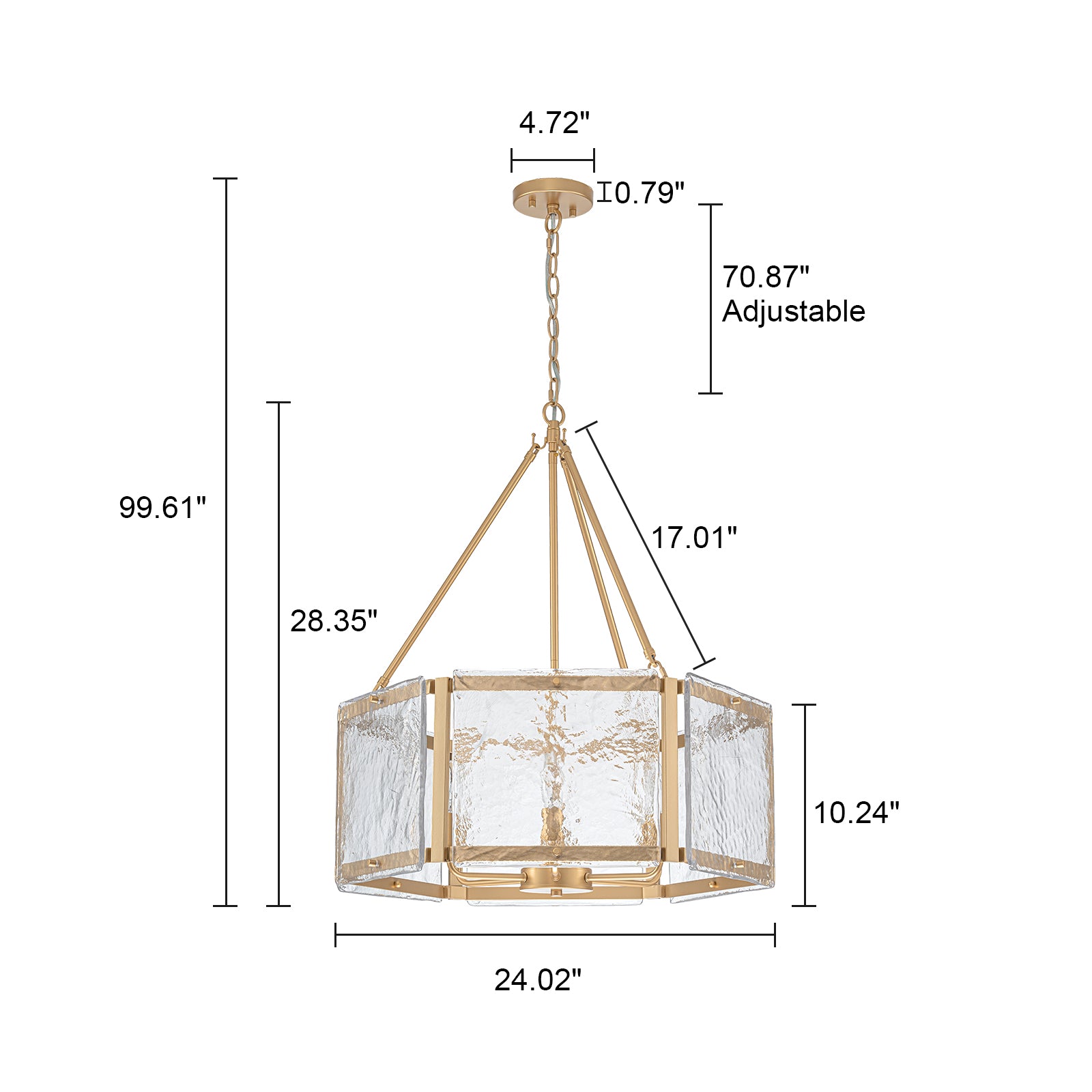 Glowlings 6-flammiger moderner 24" breiter Trommel-Kronleuchter aus strukturiertem Wasserwellenglas