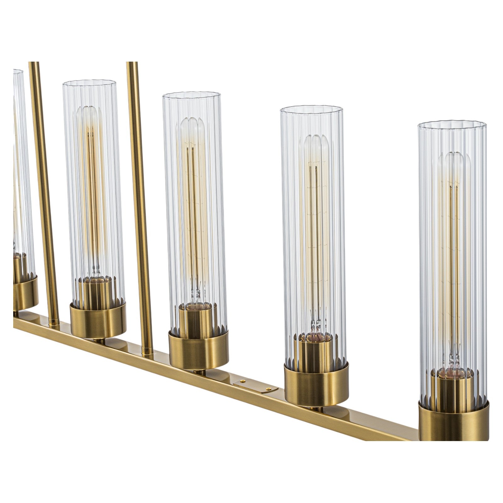 Glowlings 7-Light Modern 45"Wide Large Brass Linear Clear Ribbed Glass Chandelier