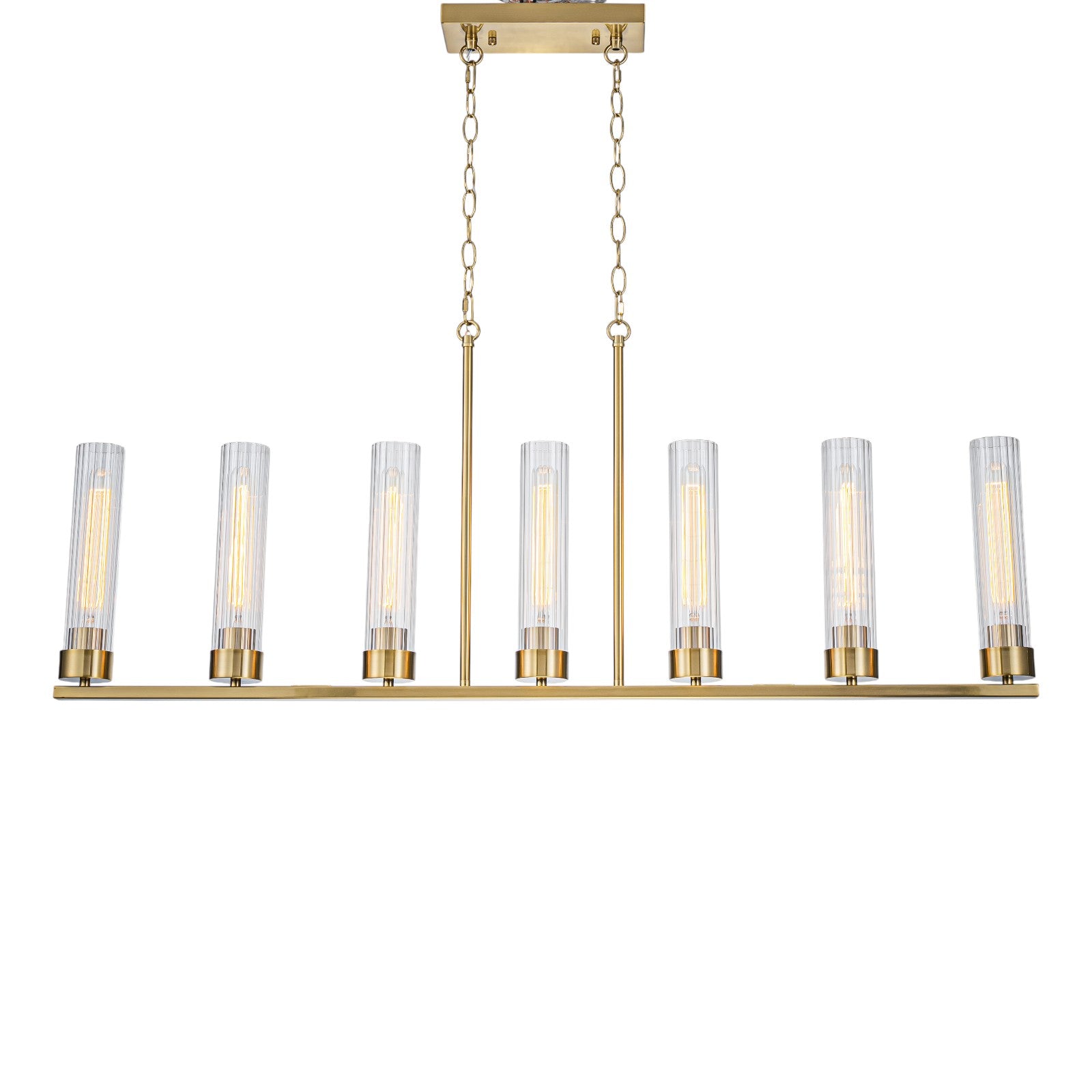Glowlings 7-Light Modern 45"Wide Large Brass Linear Clear Ribbed Glass Chandelier