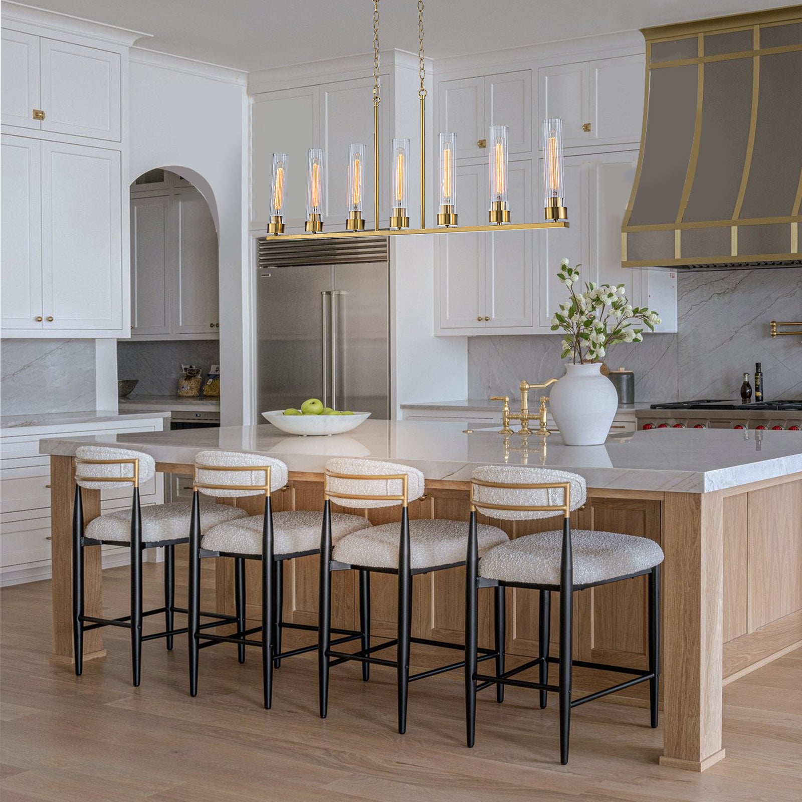 Glowlings 7-Light Modern 45"Wide Large Brass Linear Clear Ribbed Glass Chandelier