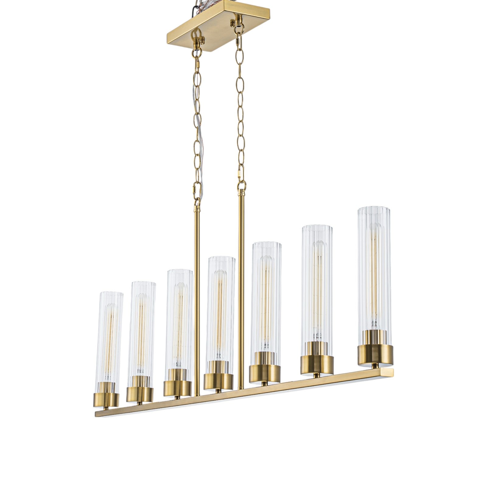 Glowlings 7-Light Modern 45"Wide Large Brass Linear Clear Ribbed Glass Chandelier