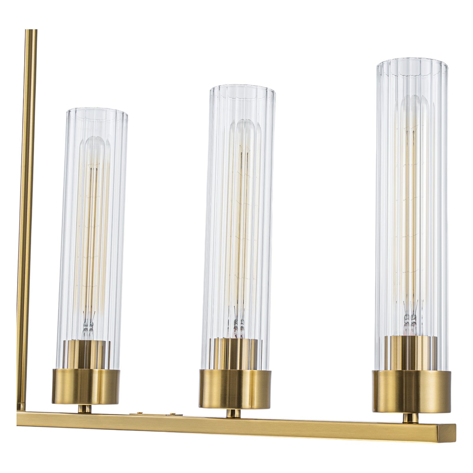 Glowlings 7-Light Modern 45"Wide Large Brass Linear Clear Ribbed Glass Chandelier