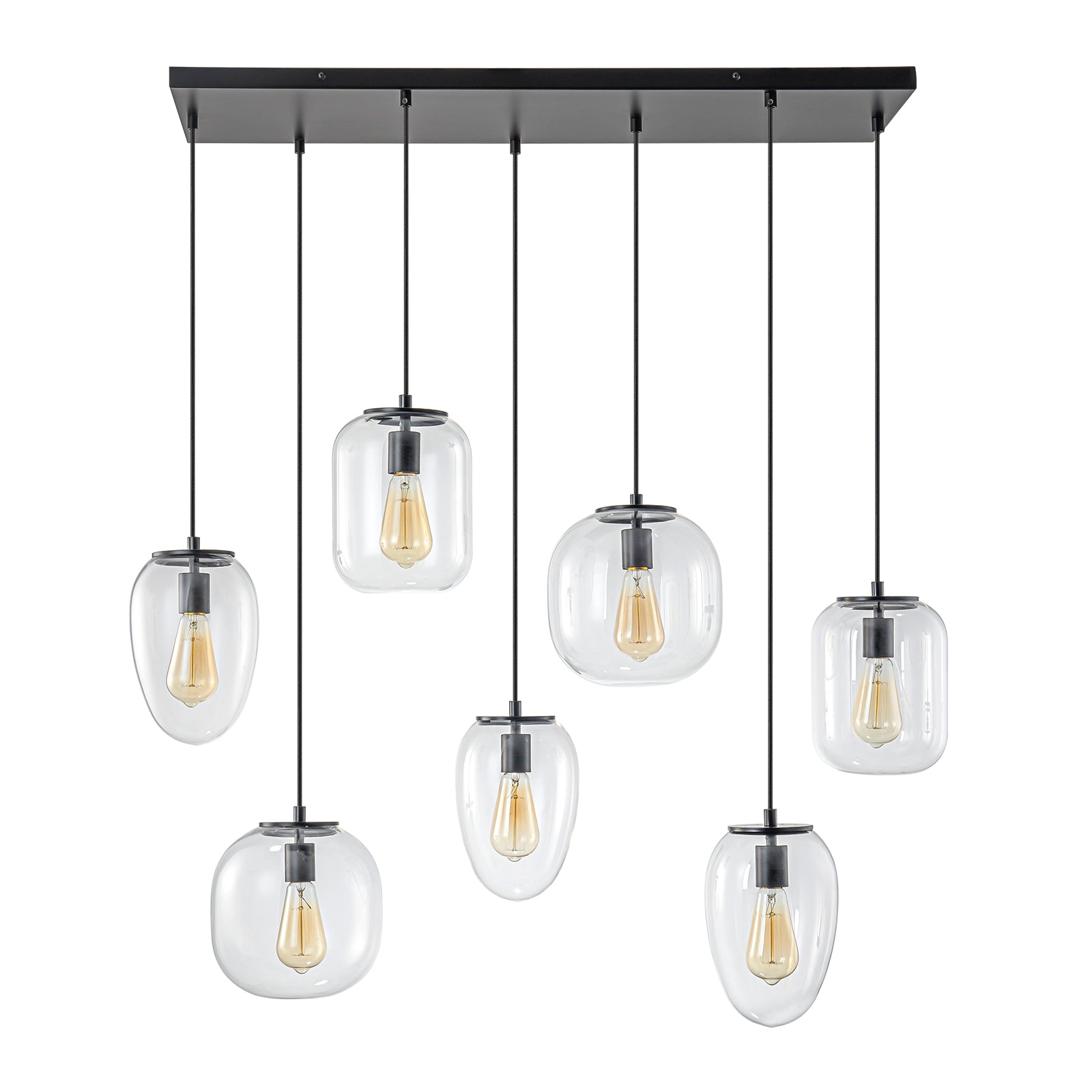 Glowlings 7-flammige, moderne, 88,9 cm breite, lineare Cluster-Pendelleuchte aus klarem Glas, Inselleuchte