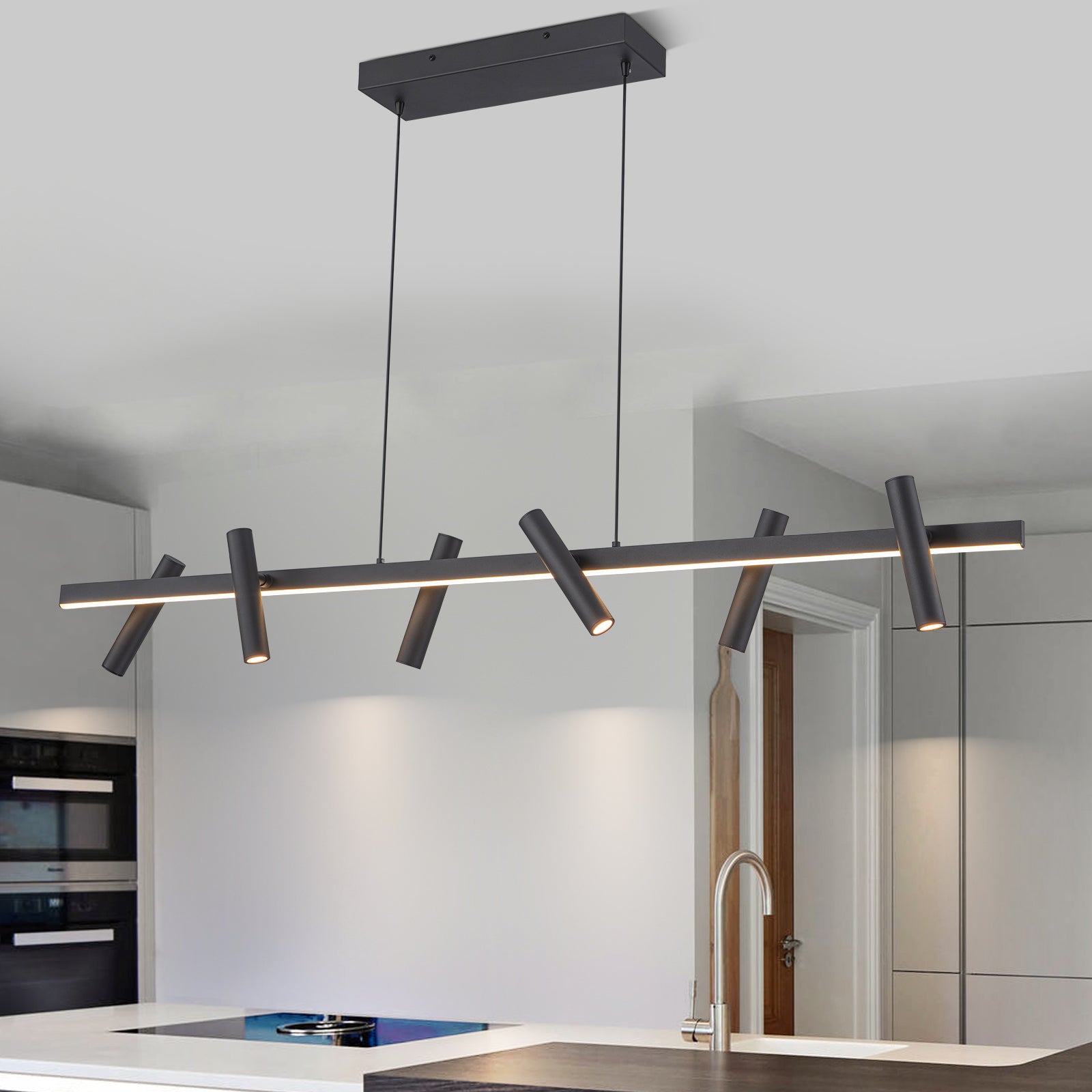 Glowlings 7-flammig, modern, 119,4 cm breit, LED-Strahler, lineare Pendelleuchte, Inselleuchte