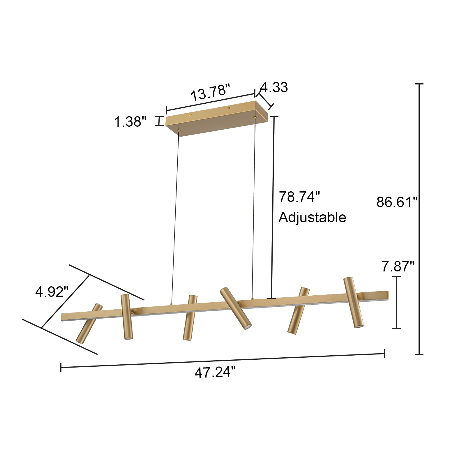 Glowlings 7-flammig, modern, 119,4 cm breit, LED-Strahler, lineare Pendelleuchte, Inselleuchte