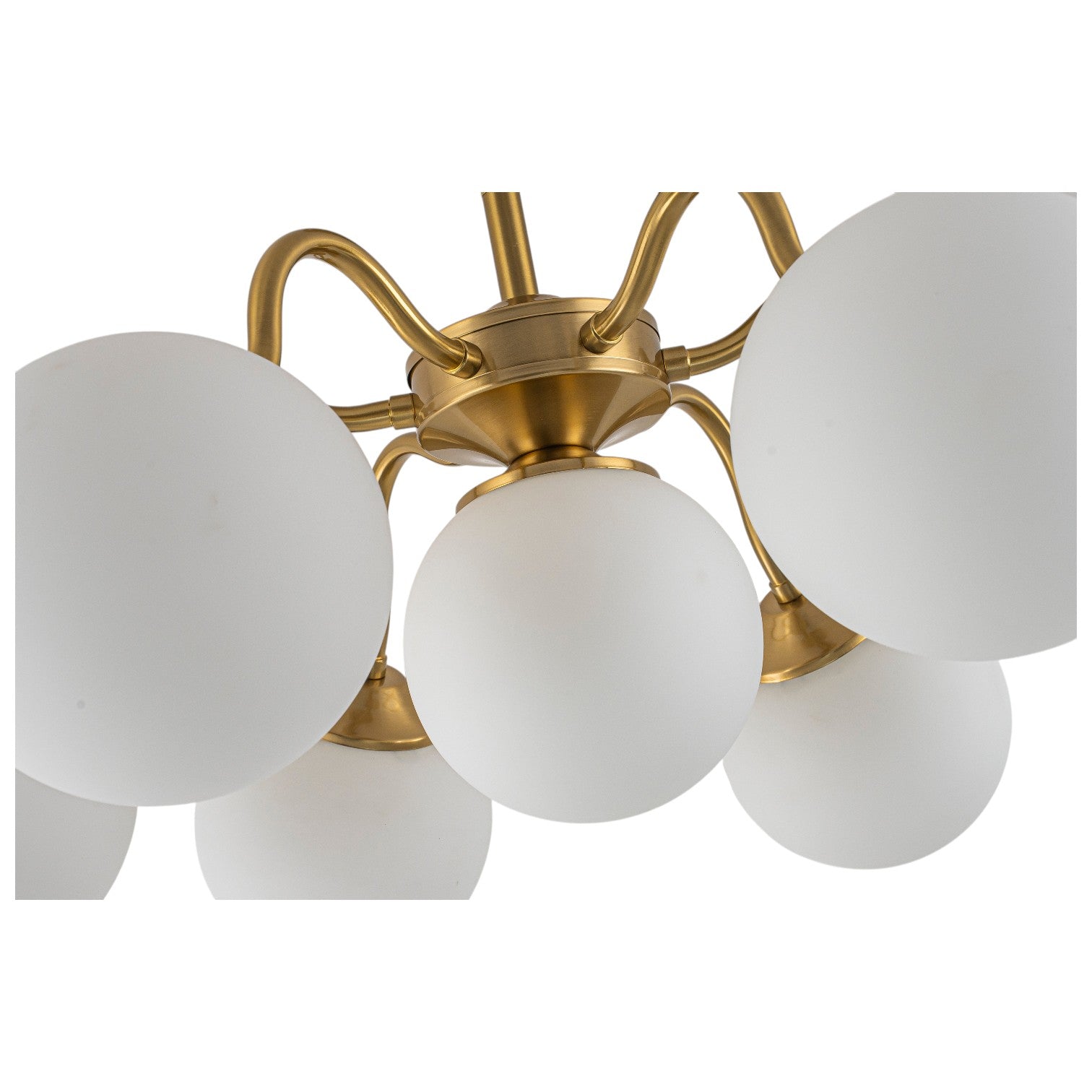 Glowlings 7-Light Modern Sputnik Semi-Flush Mount Ceiling Light, Brushed Brass & Opal Glass Globes