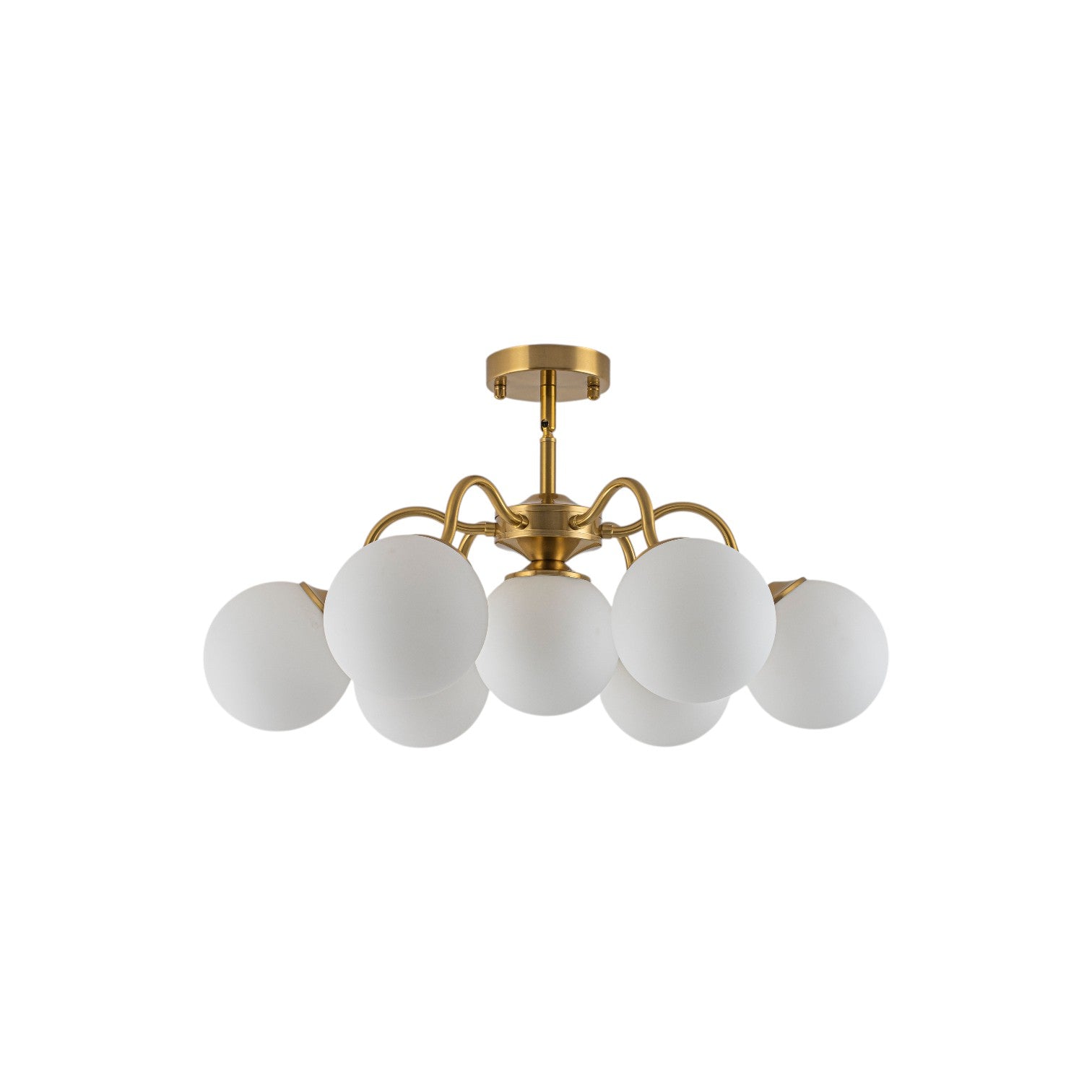 Glowlings 7-Light Modern Sputnik Semi-Flush Mount Ceiling Light, Brushed Brass & Opal Glass Globes
