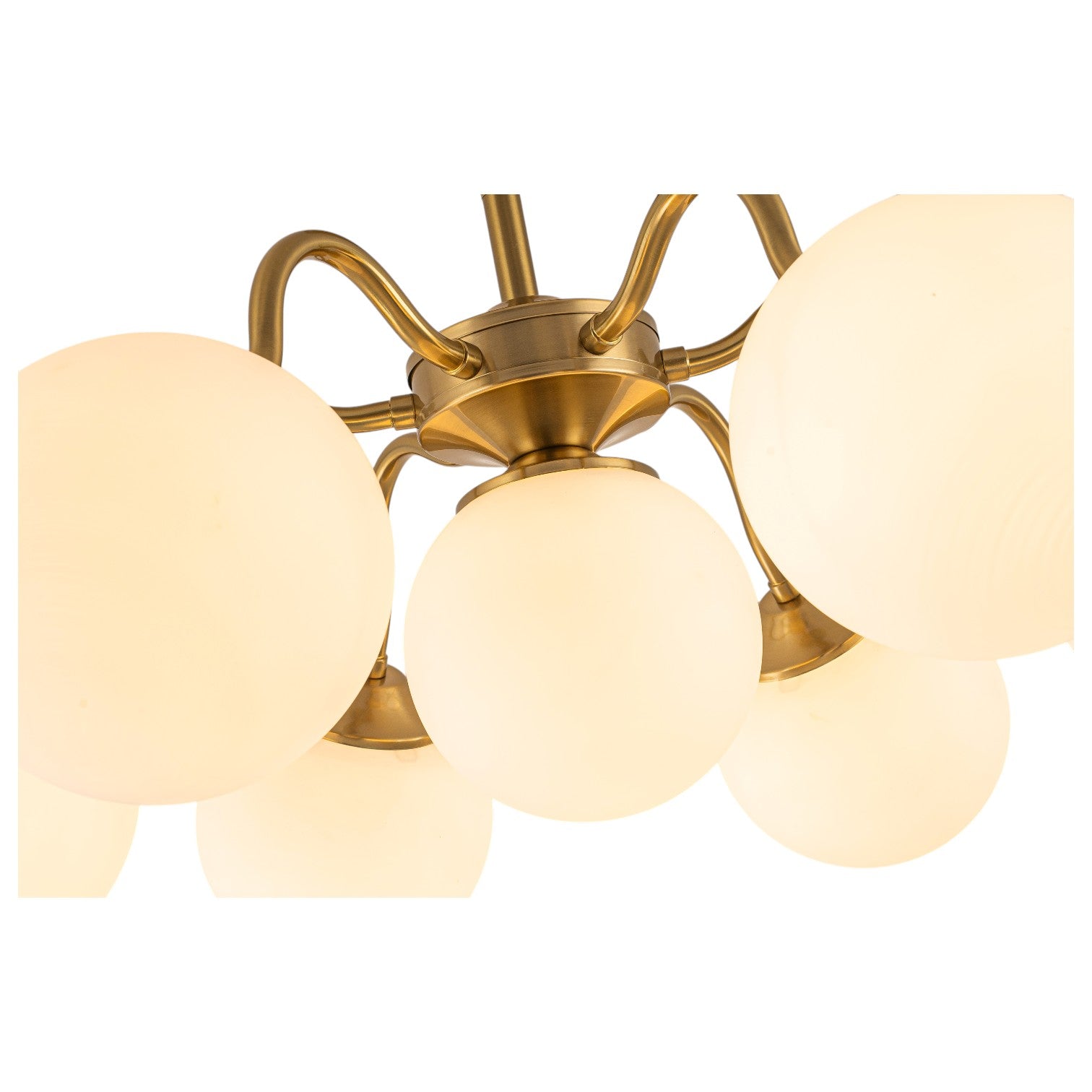 Glowlings 7-Light Modern Sputnik Semi-Flush Mount Ceiling Light, Brushed Brass & Opal Glass Globes