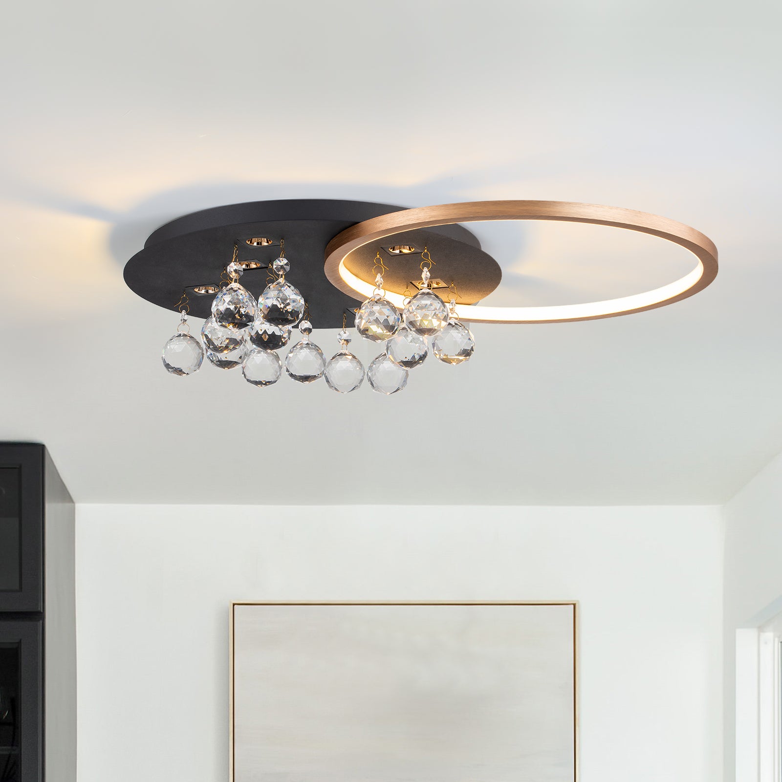 Glowlings 7 Light Modern 22 Wide Round Brushed Gold Crystal LED Flush