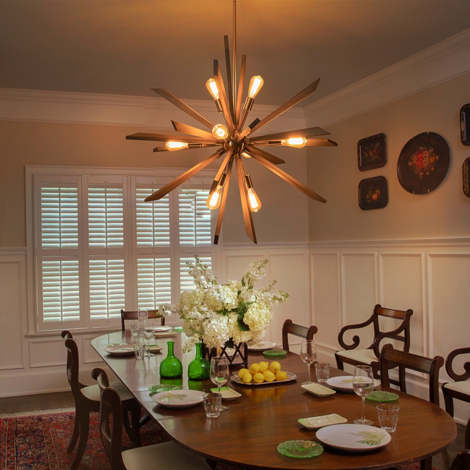 Glowings 8-Light Mid-Century Wooden Waldorf Sputnik Sphere Chandelier