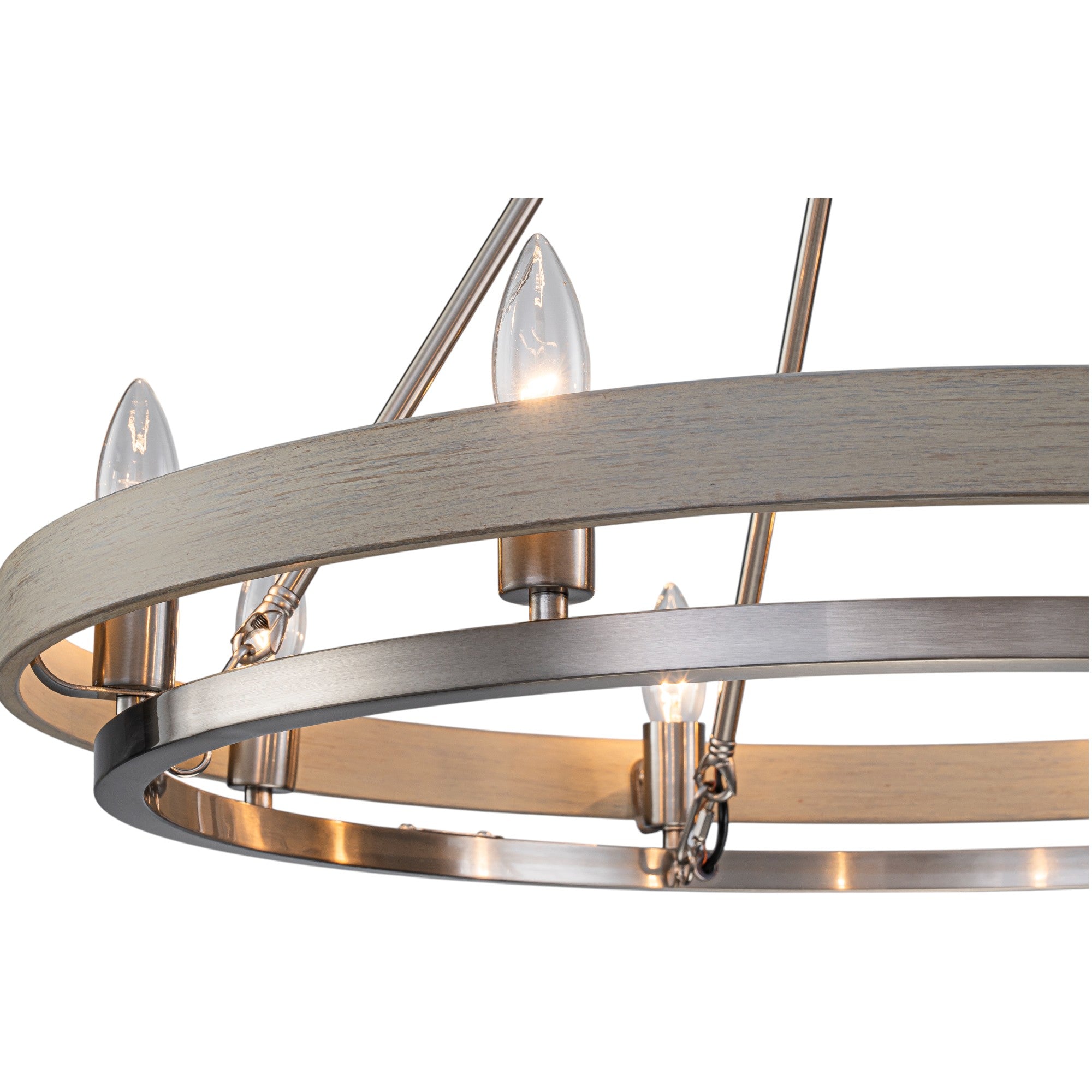Glowlings 8-Light Farmhouse 29"Wide Ring Nickel Wooden Candelabra Chandelier