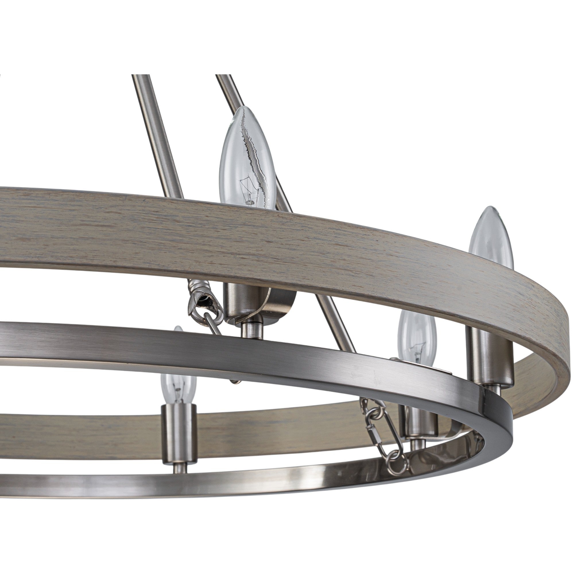 Glowlings 8-Light Farmhouse 29"Wide Ring Nickel Wooden Candelabra Chandelier
