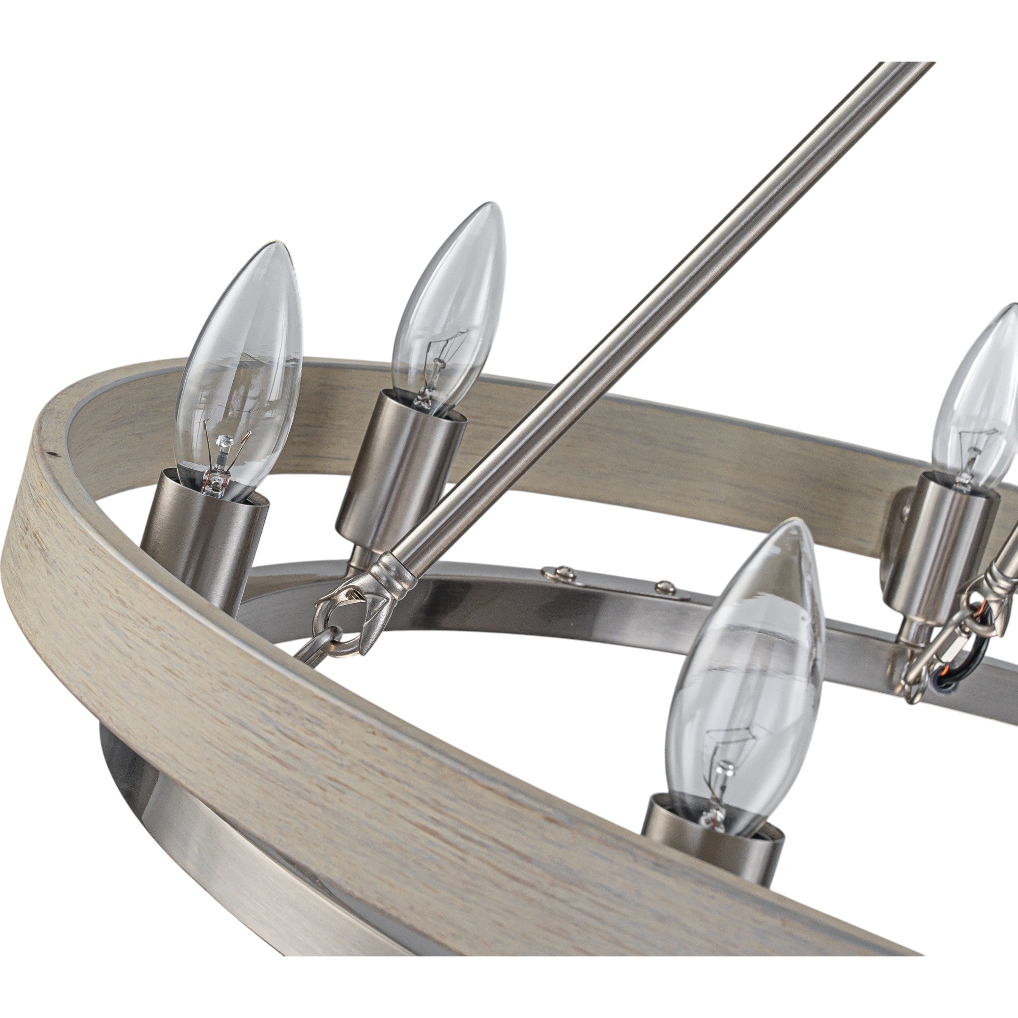 Glowlings 8-Light Farmhouse 29"Wide Ring Nickel Wooden Candelabra Chandelier