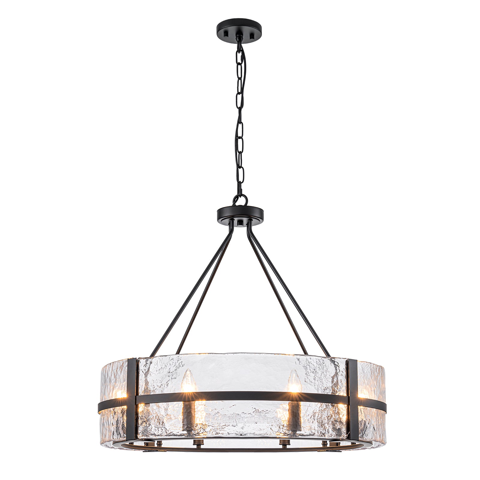 Glowlings 8-flammiger moderner, 28" breiter, großer, runder Trommel-Kronleuchter aus klarem Glas