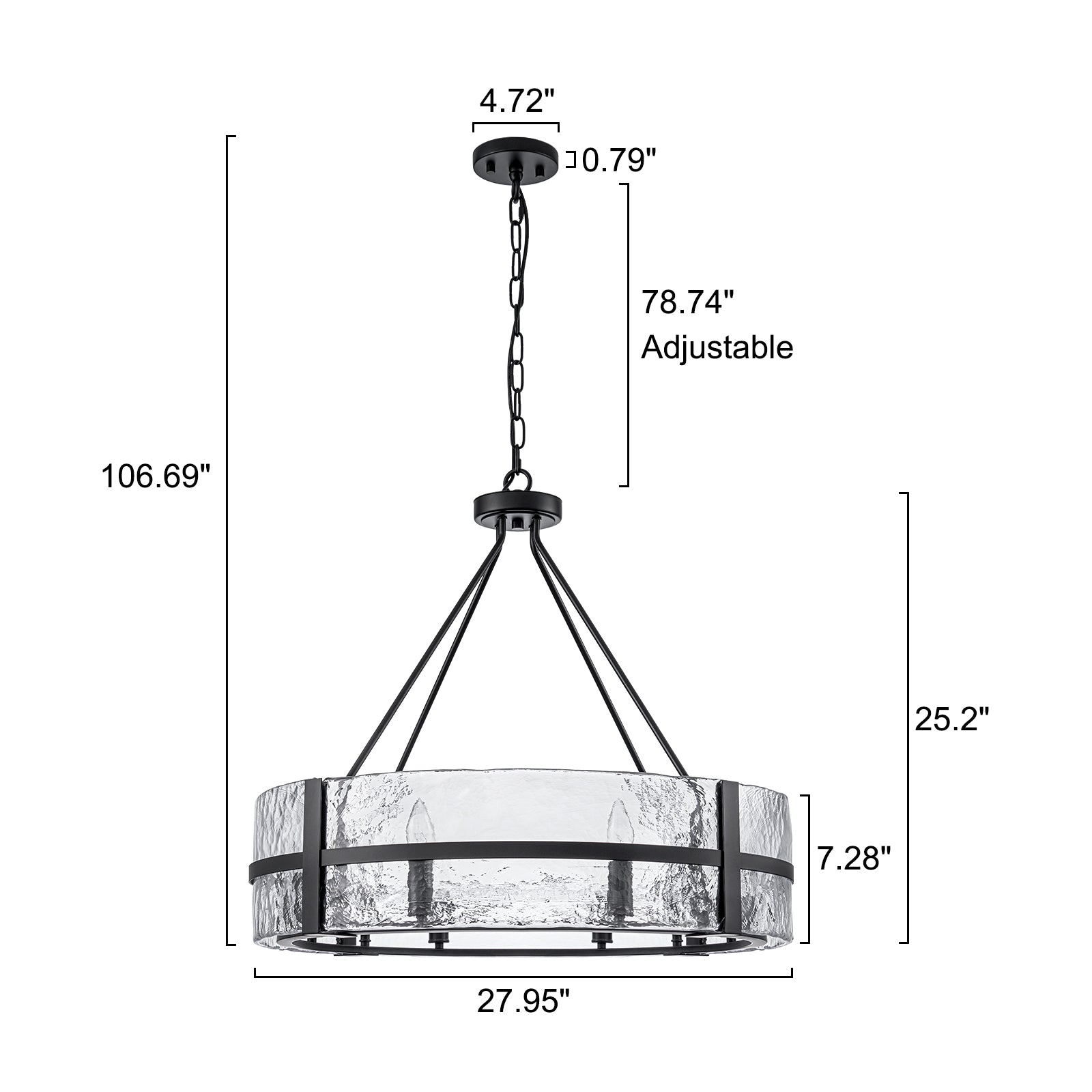 Glowlings 8-flammiger moderner, 28" breiter, großer, runder Trommel-Kronleuchter aus klarem Glas