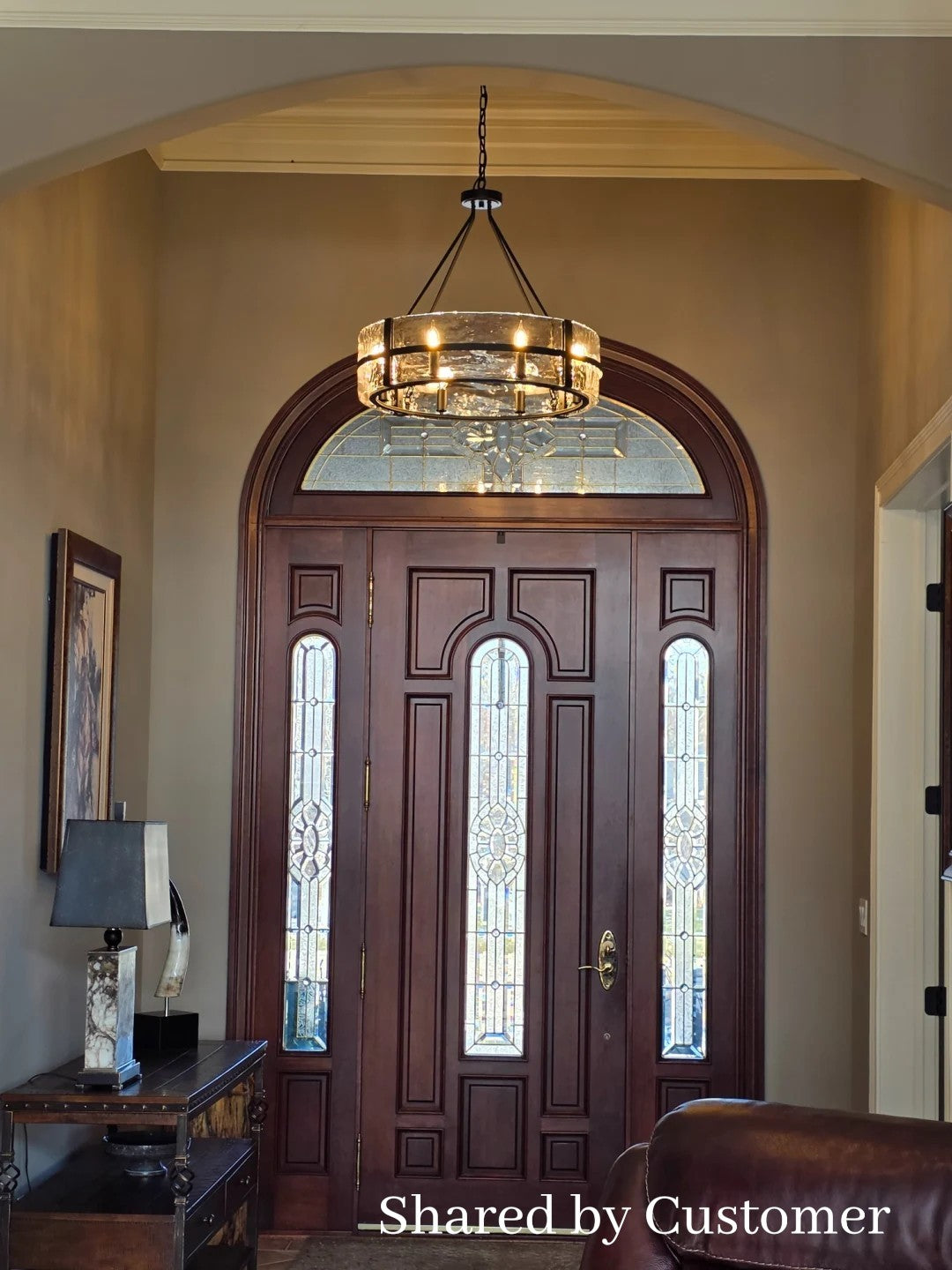 Glowlings 8-flammiger moderner, 28" breiter, großer, runder Trommel-Kronleuchter aus klarem Glas