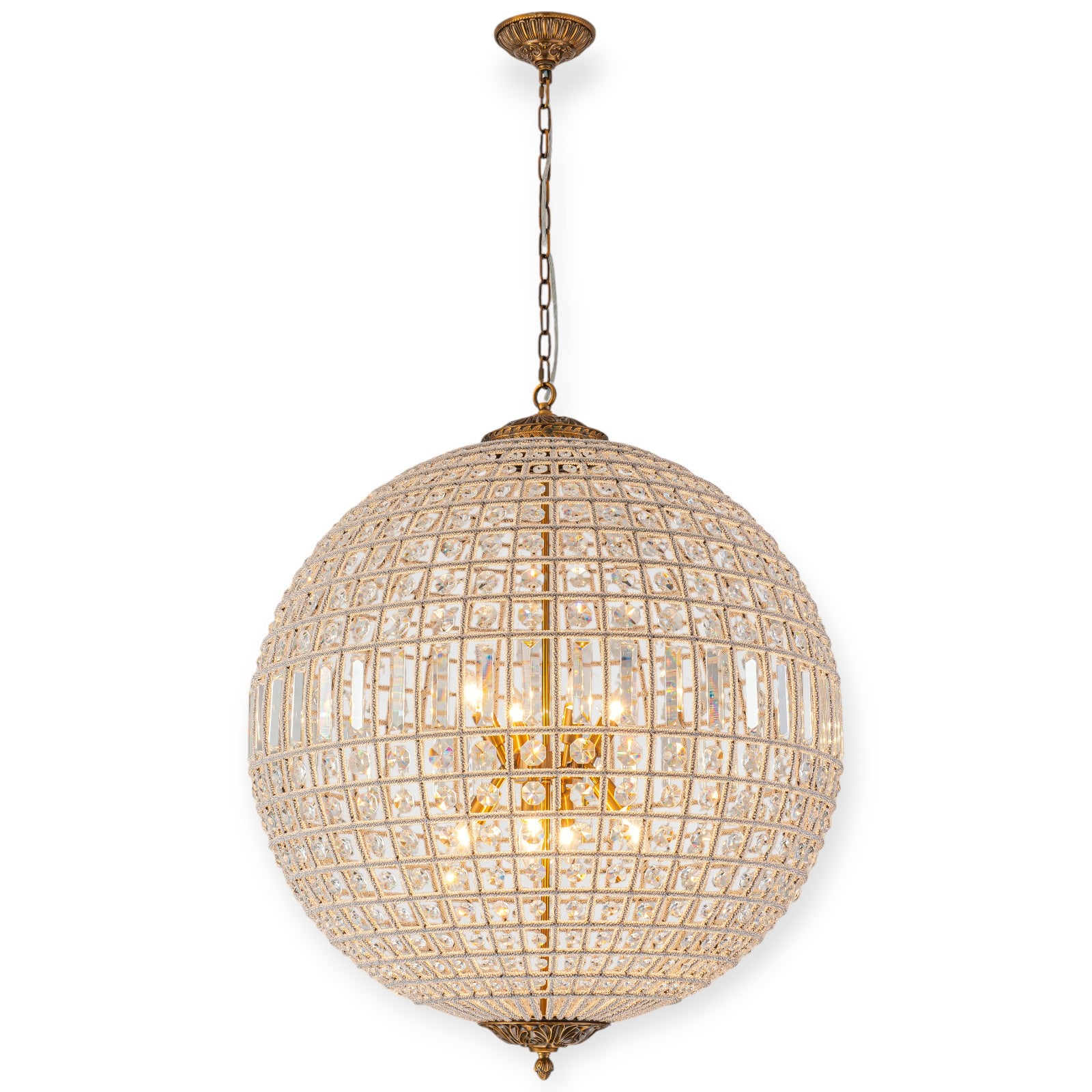 Glowlings 8-Light Luxury Empire 32"Wide Oversized Brass Globe Beaded Handmade Crystal Chandelier