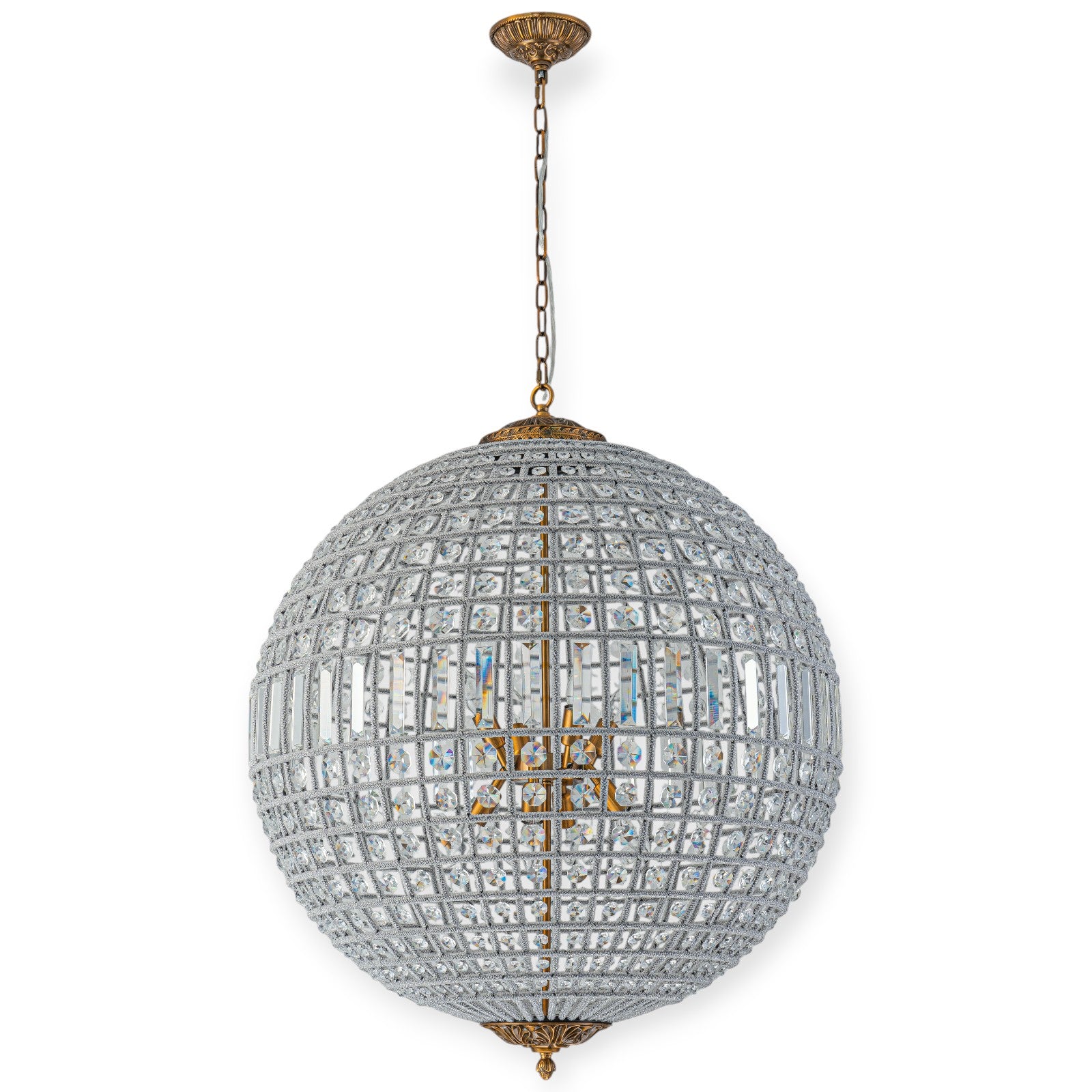 Glowlings 8-Light Luxury Empire 32"Wide Oversized Brass Globe Beaded Handmade Crystal Chandelier
