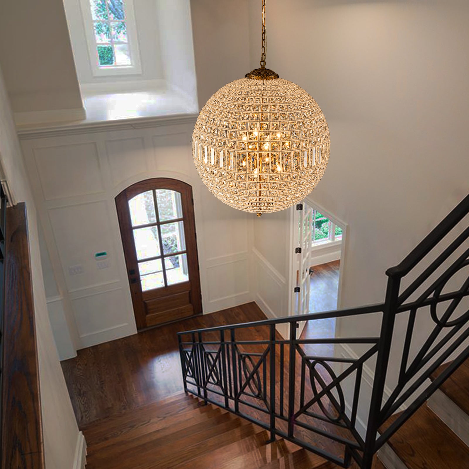 Glowlings 8-Light Luxury Empire 32"Wide Oversized Brass Globe Beaded Handmade Crystal Chandelier