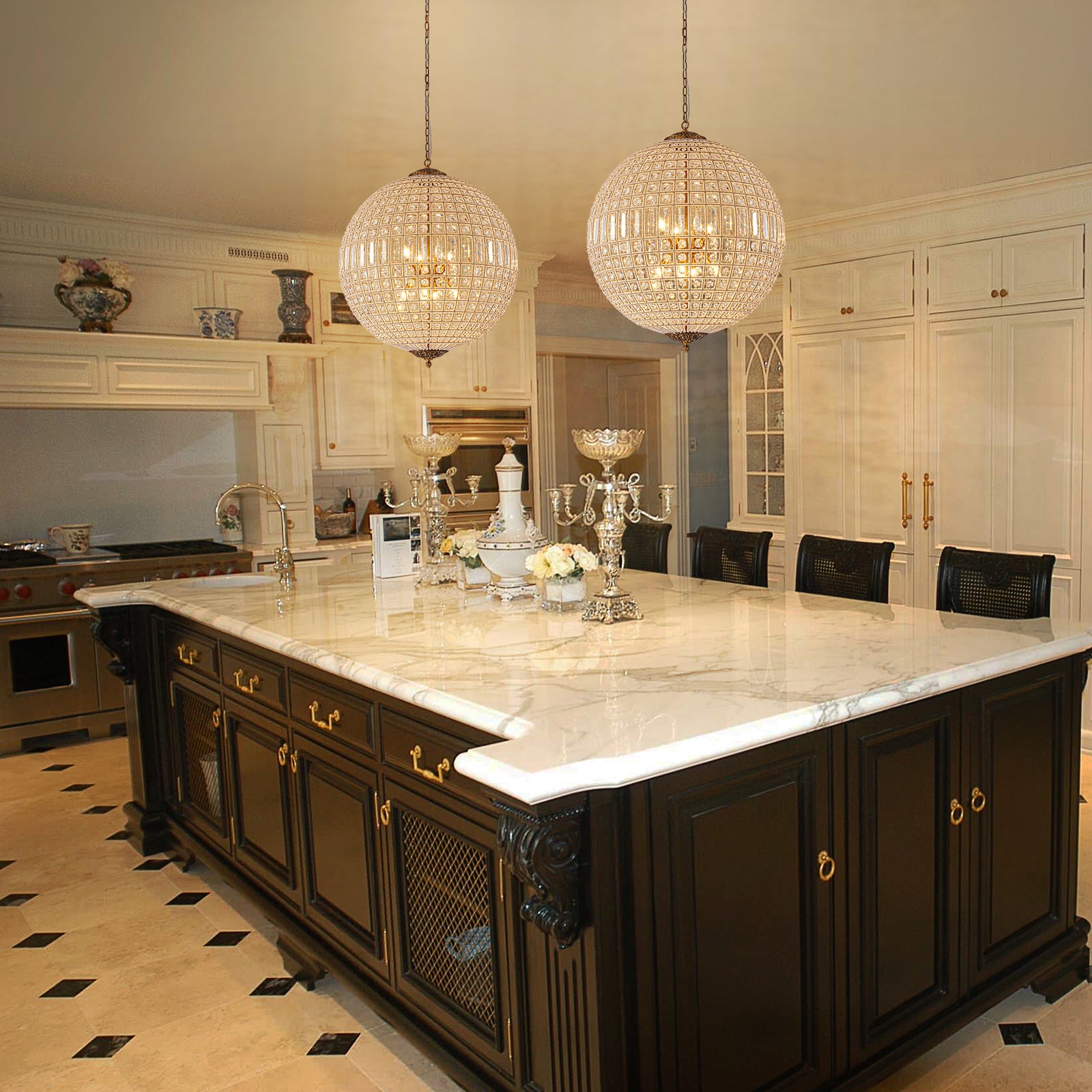 Glowlings 8-Light Luxury Empire 32"Wide Oversized Brass Globe Beaded Handmade Crystal Chandelier