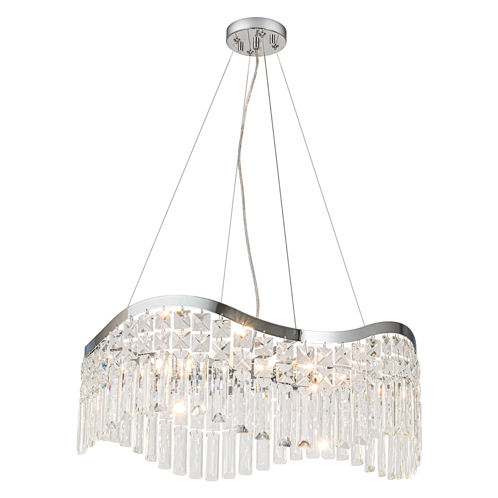 Glowlings 8-flammiger moderner 24" breiter eleganter Wellen-Kristall-Kronleuchter für Wohnzimmer