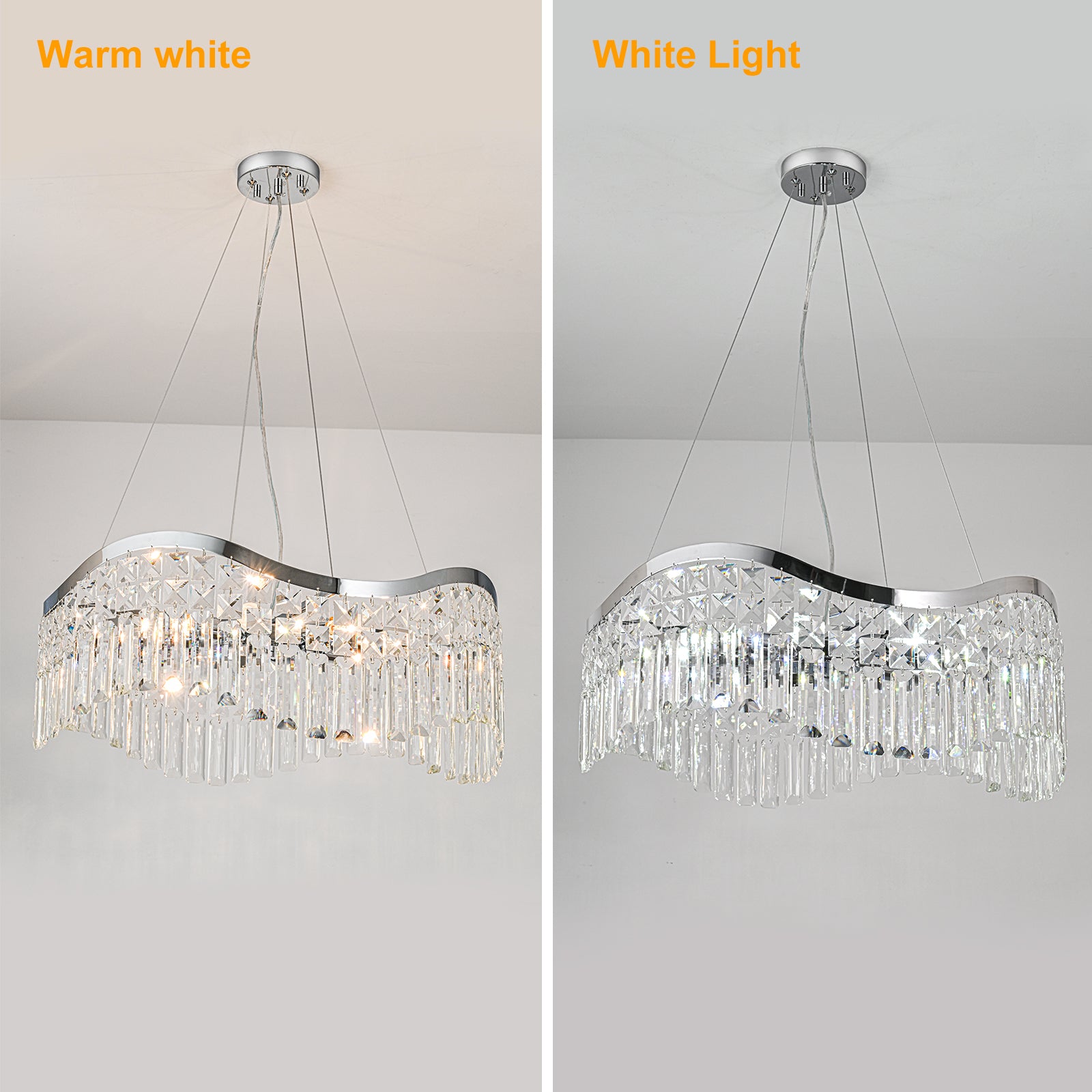 Glowlings 8-flammiger moderner 24" breiter eleganter Wellen-Kristall-Kronleuchter für Wohnzimmer