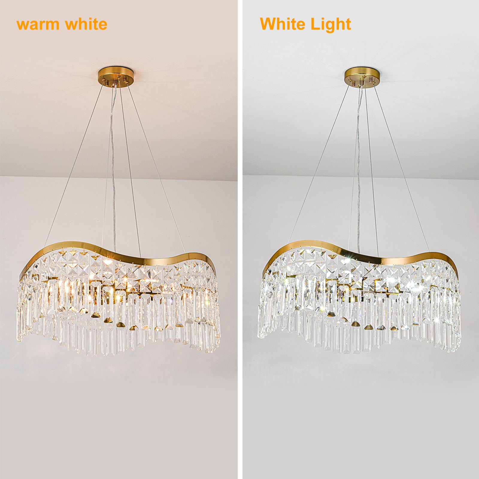 Glowlings 8-flammiger moderner 24" breiter eleganter Wellen-Kristall-Kronleuchter für Wohnzimmer