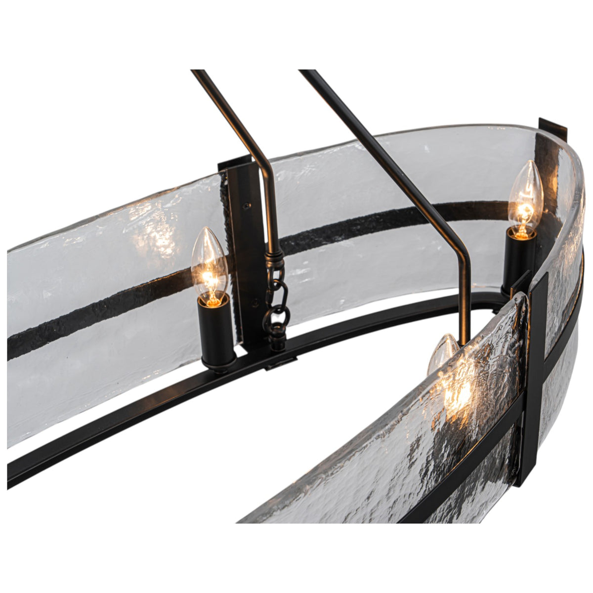 Glowlings 8-Light Modern Oval Glass Chandelier, Matte Black with Water Ripple Textured Glass, Linear Kitchen Island Pendant Light