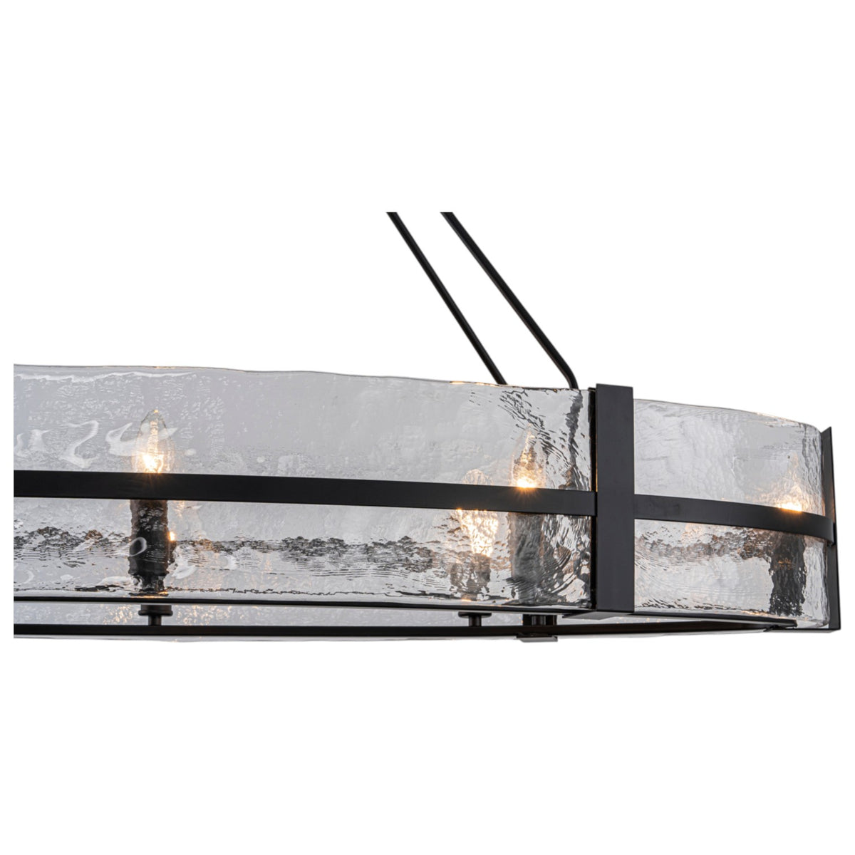 Glowlings 8-Light Modern Oval Glass Chandelier, Matte Black with Water Ripple Textured Glass, Linear Kitchen Island Pendant Light