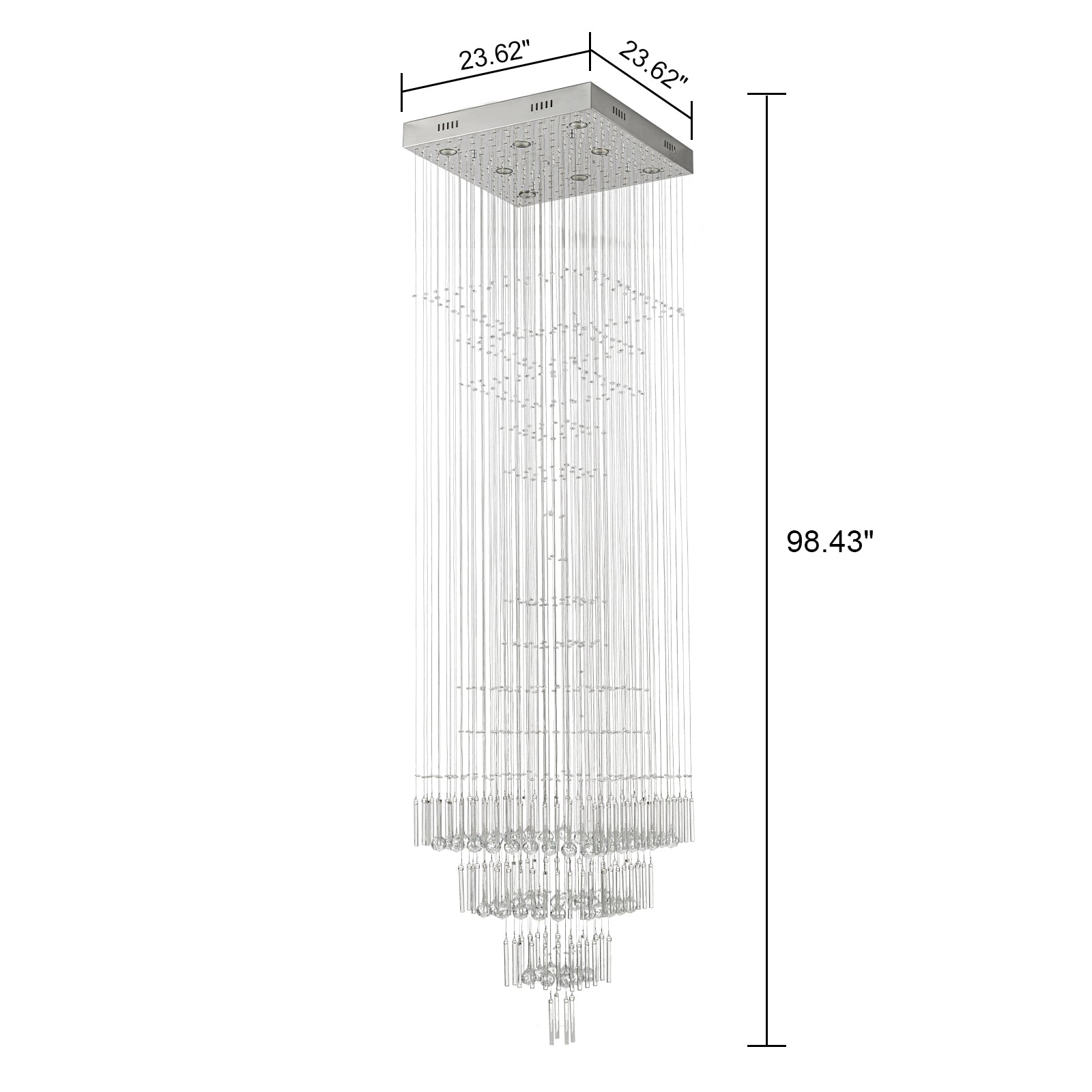 Glowlings 8-Light 98"H Modern Square Tiered Raindrop Crystal Foyer Chandelier For High Ceiling