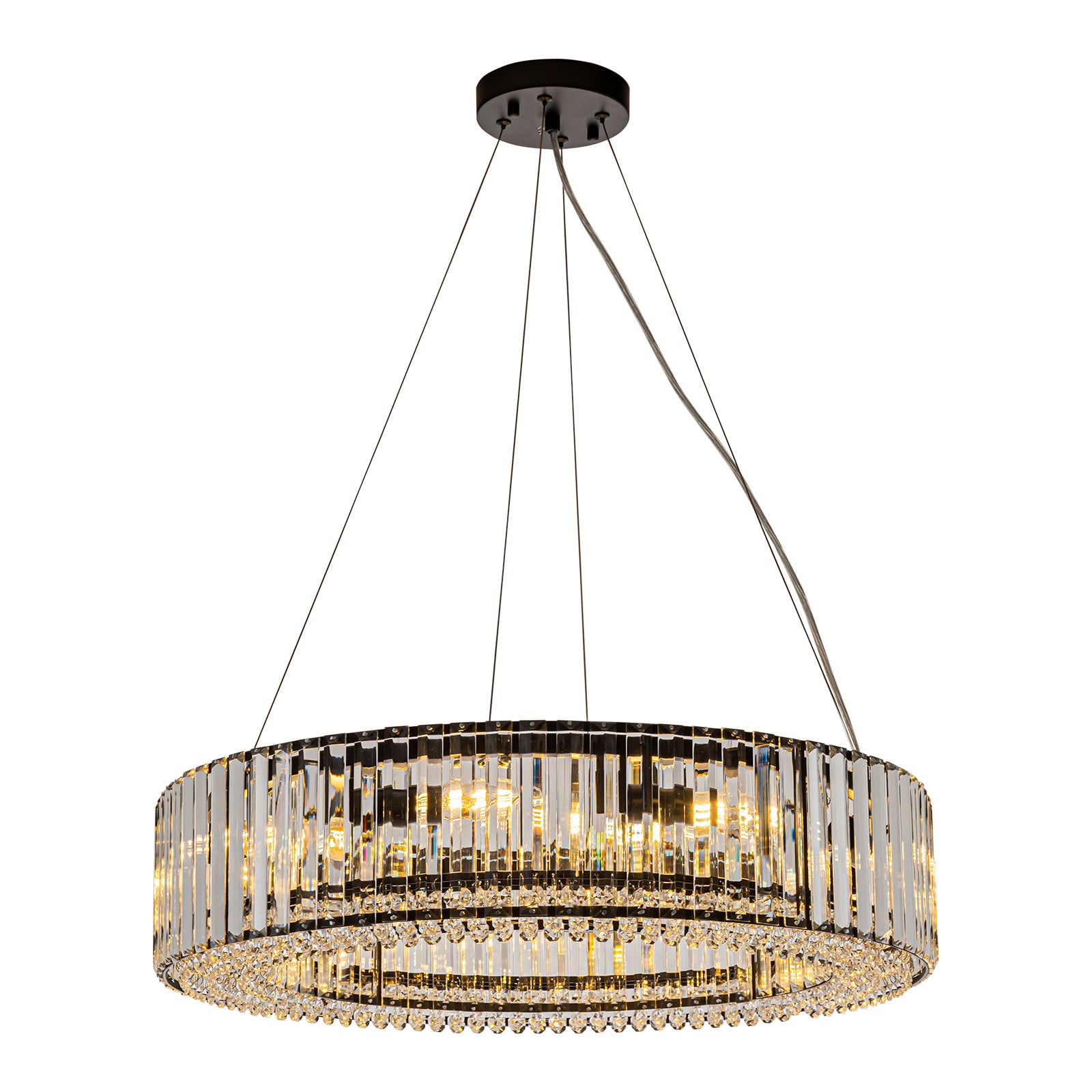 Glowlings 8-flammiger Luxus-Kronleuchter mit 66 cm breitem, rundem, schwarzem Kristall