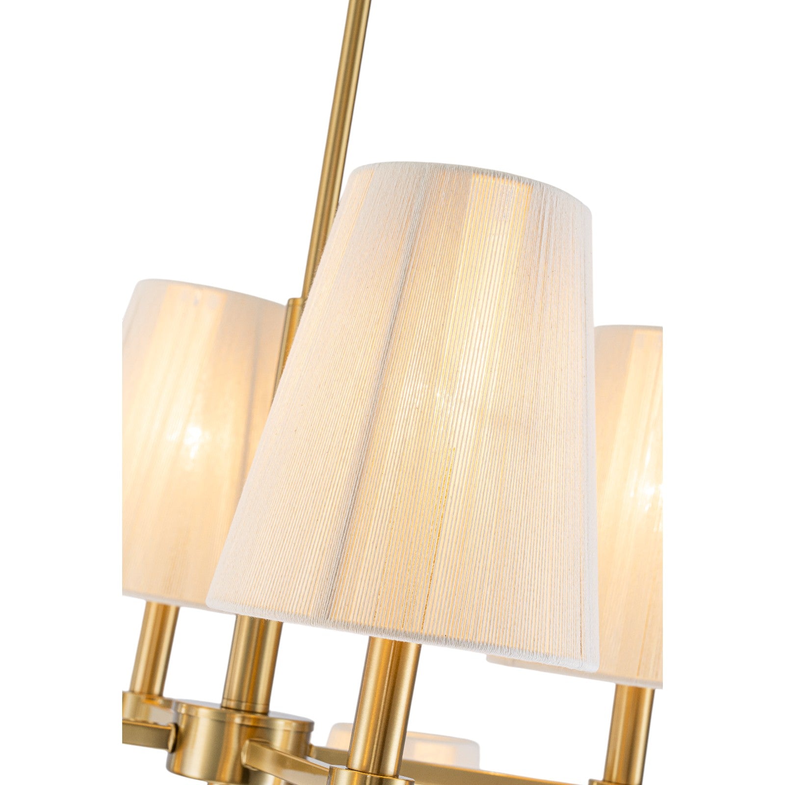 Glowlings 8-Light Transitional 33"Wide 2-Tied Brass Cone Bleached Natural Rope Chandelier