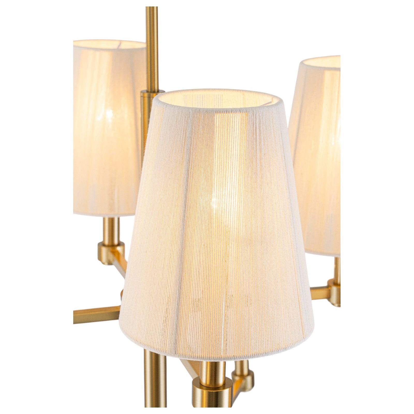 Glowlings 8-Light Transitional 33"Wide 2-Tied Brass Cone Bleached Natural Rope Chandelier