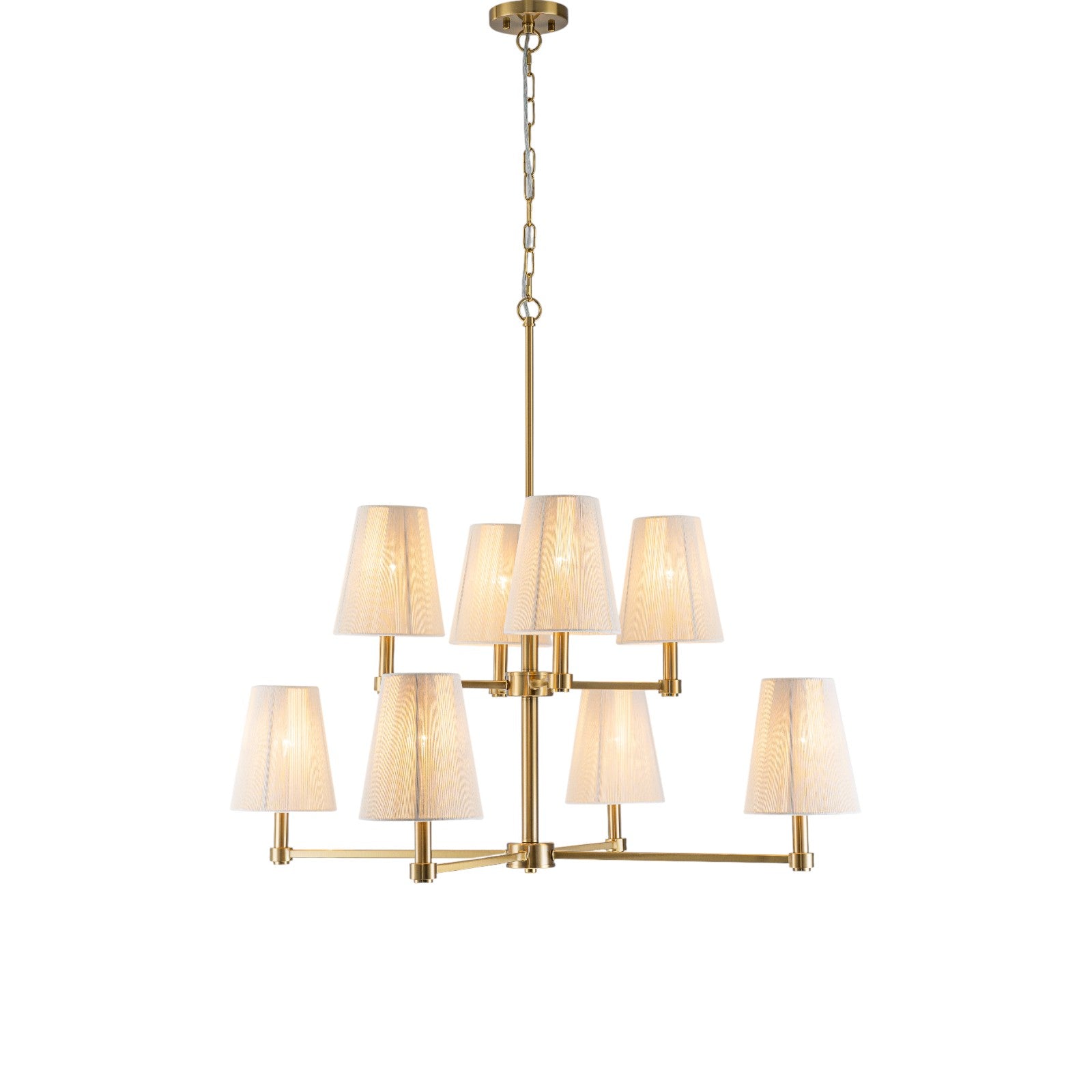 Glowlings 8-Light Transitional 33"Wide 2-Tied Brass Cone Bleached Natural Rope Chandelier