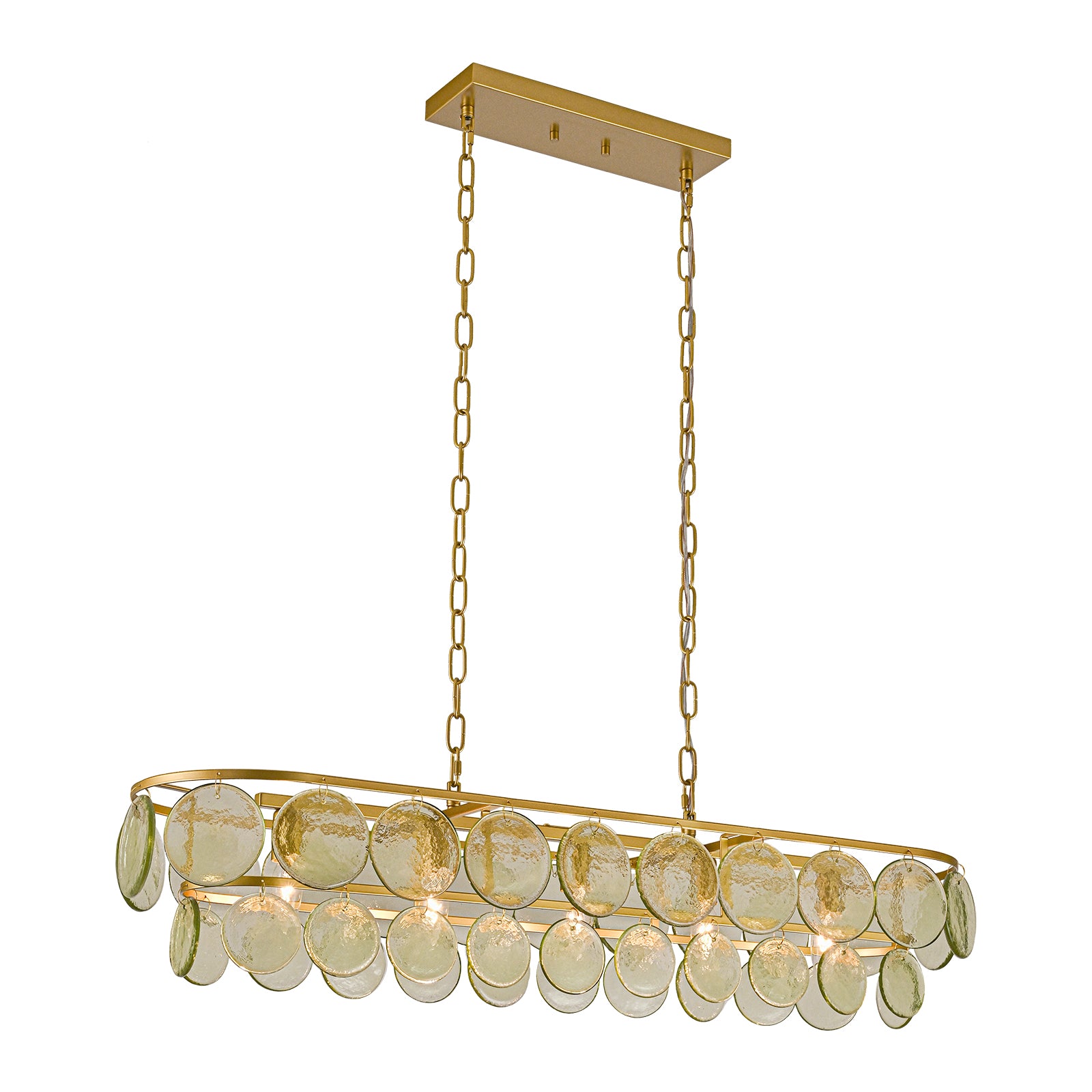 Glowlings 5-flammige Vintage-Pendelleuchte, 40 Zoll breit, groß, gestuft, grünes Strukturglas, linear