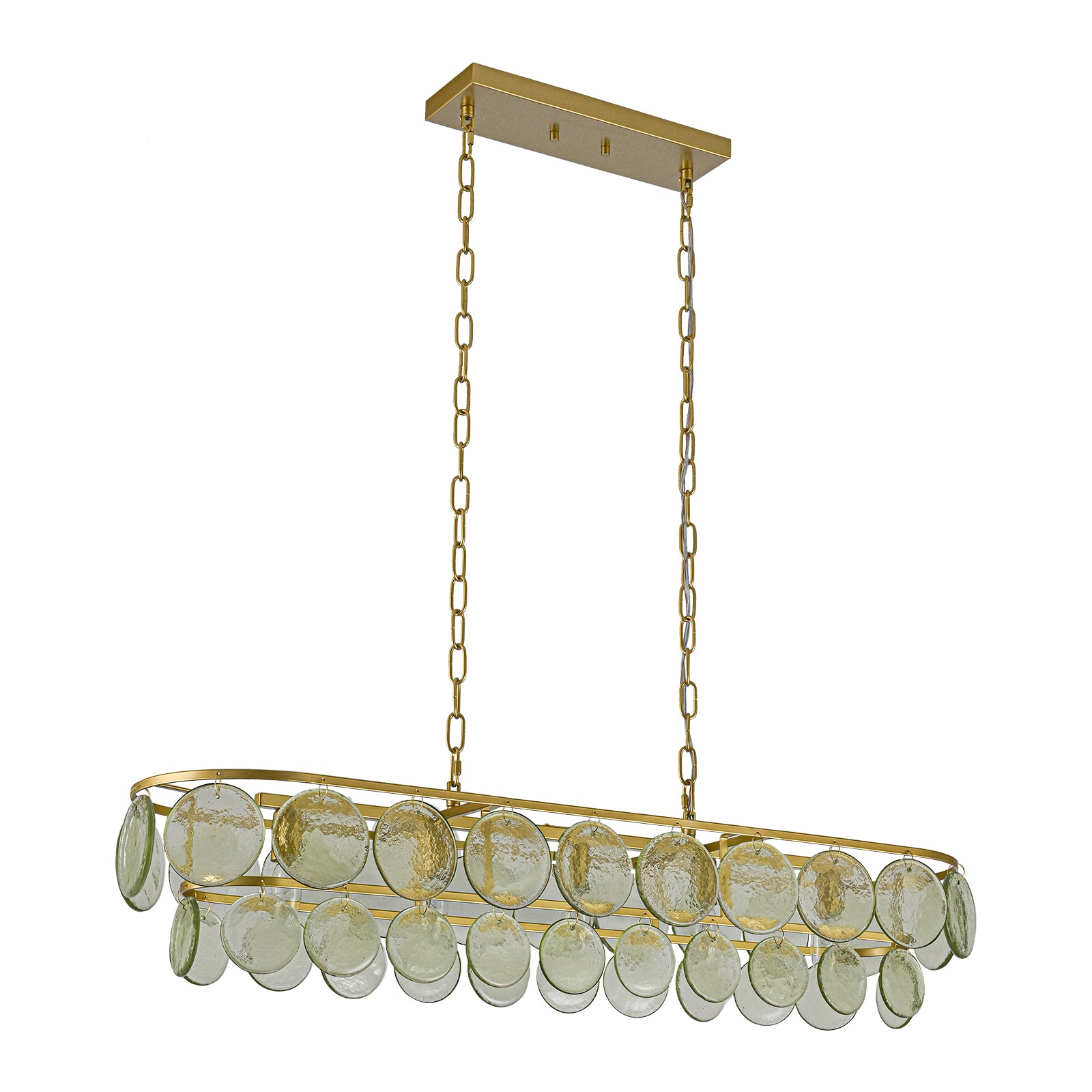 Glowlings 5-flammige Vintage-Pendelleuchte, 40 Zoll breit, groß, gestuft, grünes Strukturglas, linear