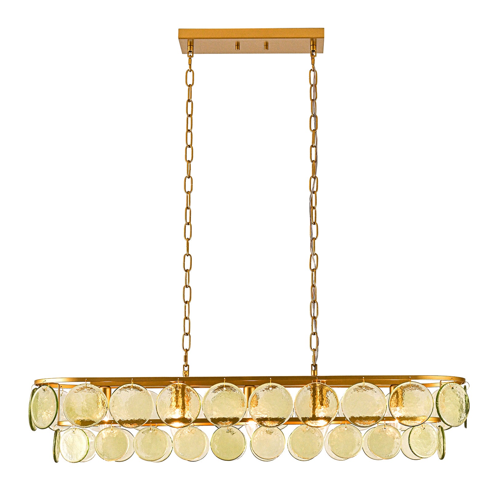 Glowlings 5-flammige Vintage-Pendelleuchte, 40 Zoll breit, groß, gestuft, grünes Strukturglas, linear