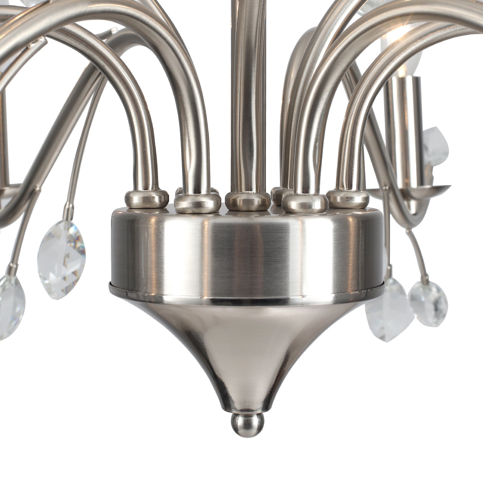Glowlings 9-flammiger moderner 36" breiter großer Nickel-Kronleuchter im Kerzenstil mit Kristallakzenten