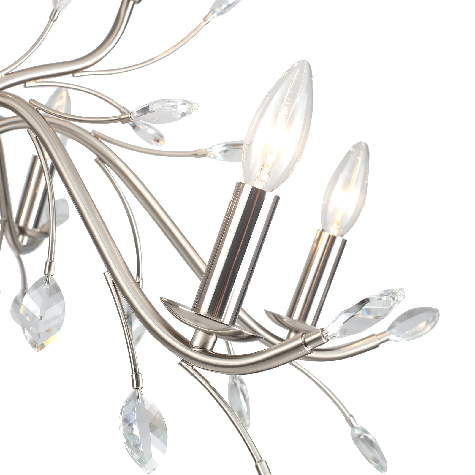 Glowlings 9-flammiger moderner 36" breiter großer Nickel-Kronleuchter im Kerzenstil mit Kristallakzenten