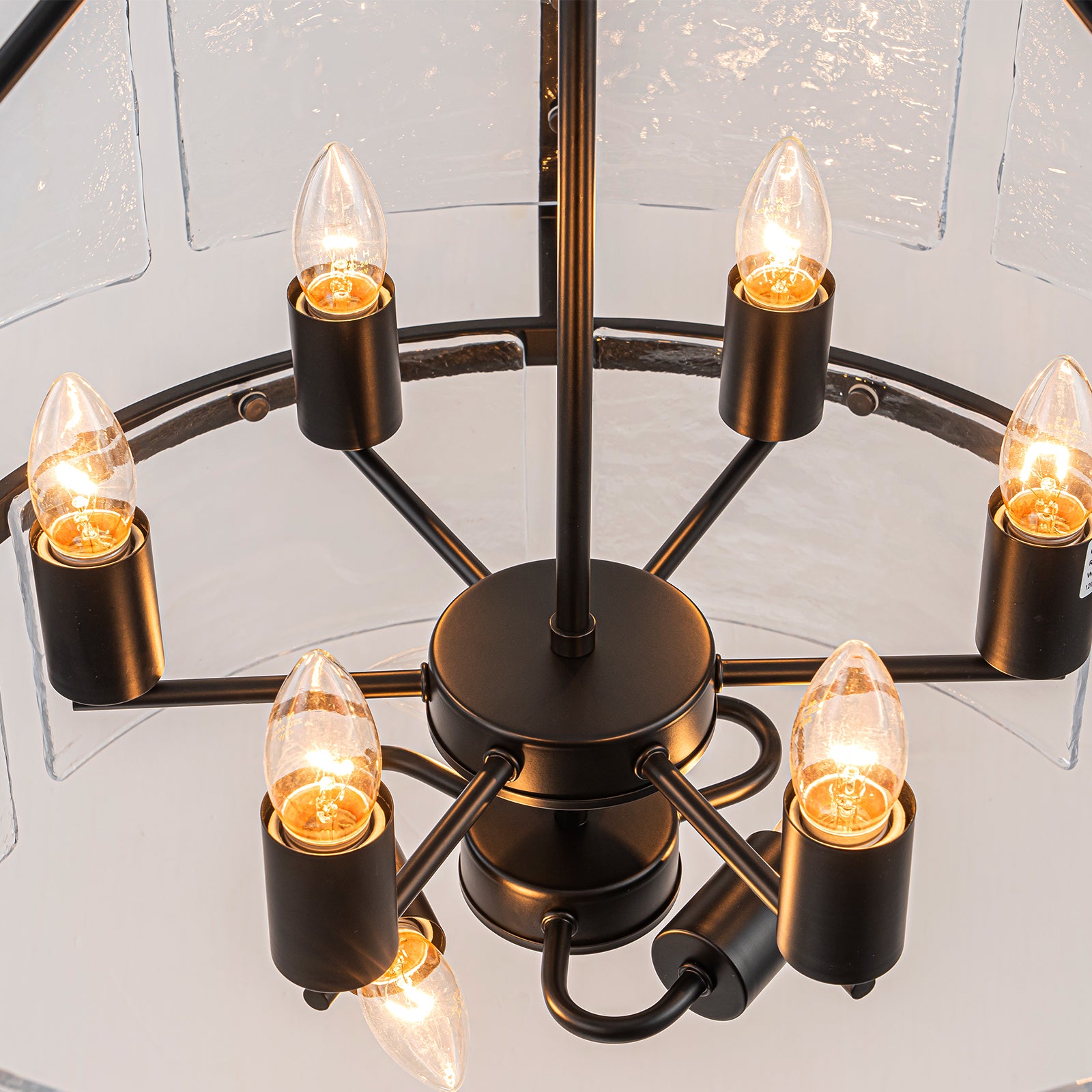 Glowlings 9-Light Modern 28"Wide 2-Tier Black Round Handcrafted Water Ripple Clear Glass Chandelier