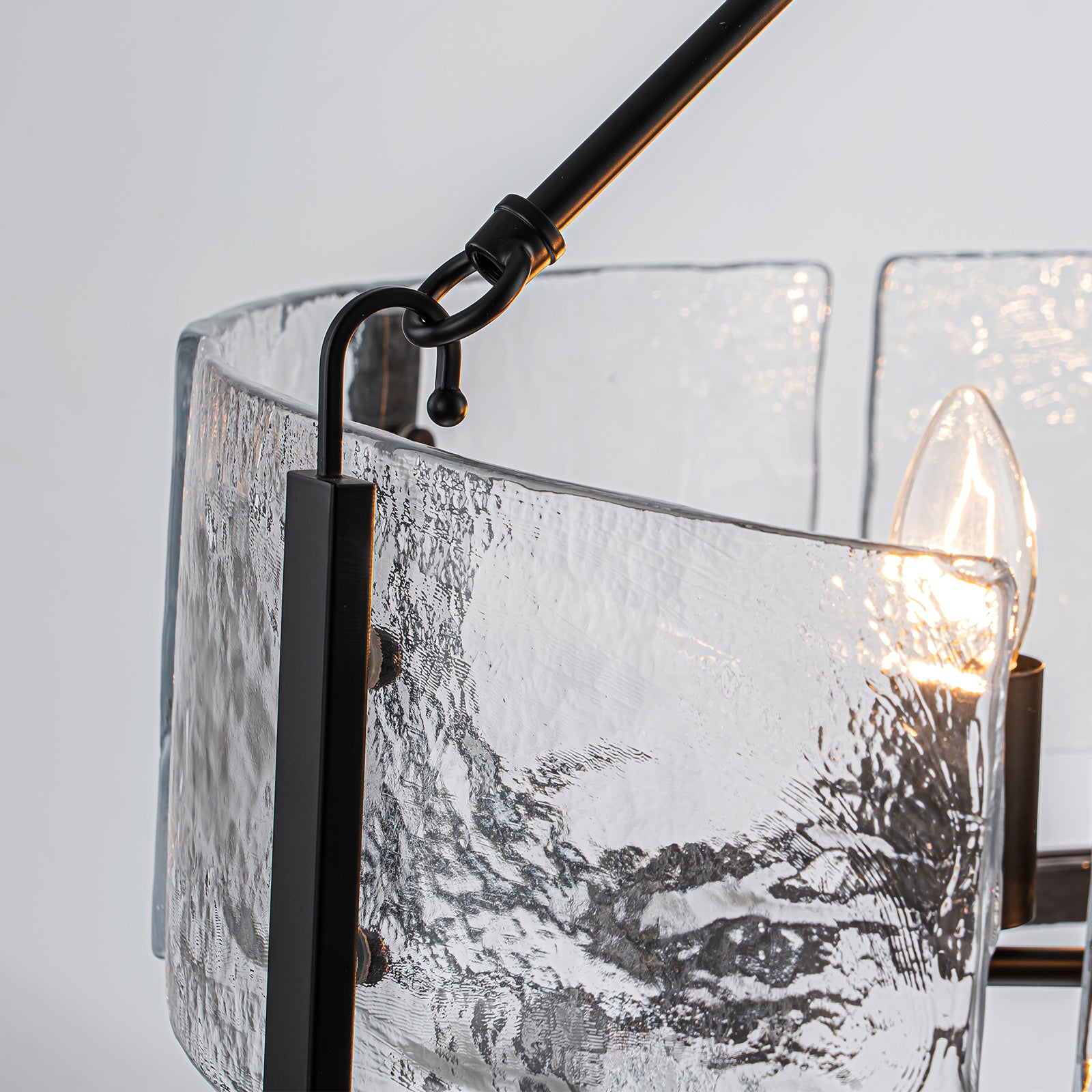 Glowlings 9-Light Modern 28"Wide 2-Tier Black Round Handcrafted Water Ripple Clear Glass Chandelier