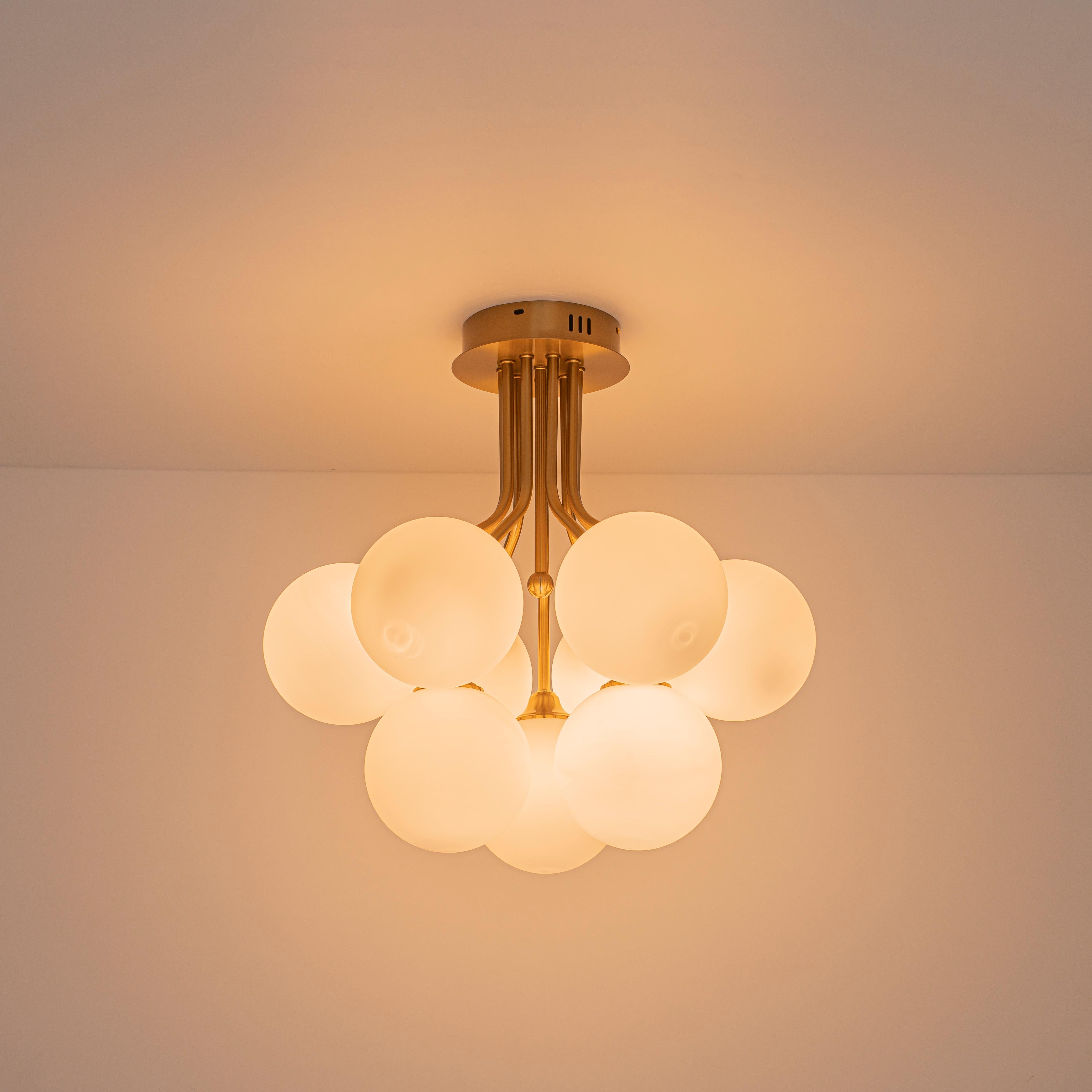 Glowlings 9-Light Modern Brushed Gold Opal Glass Cluster Sputnik Sphere Semi-Flush Mount Ceiling Light