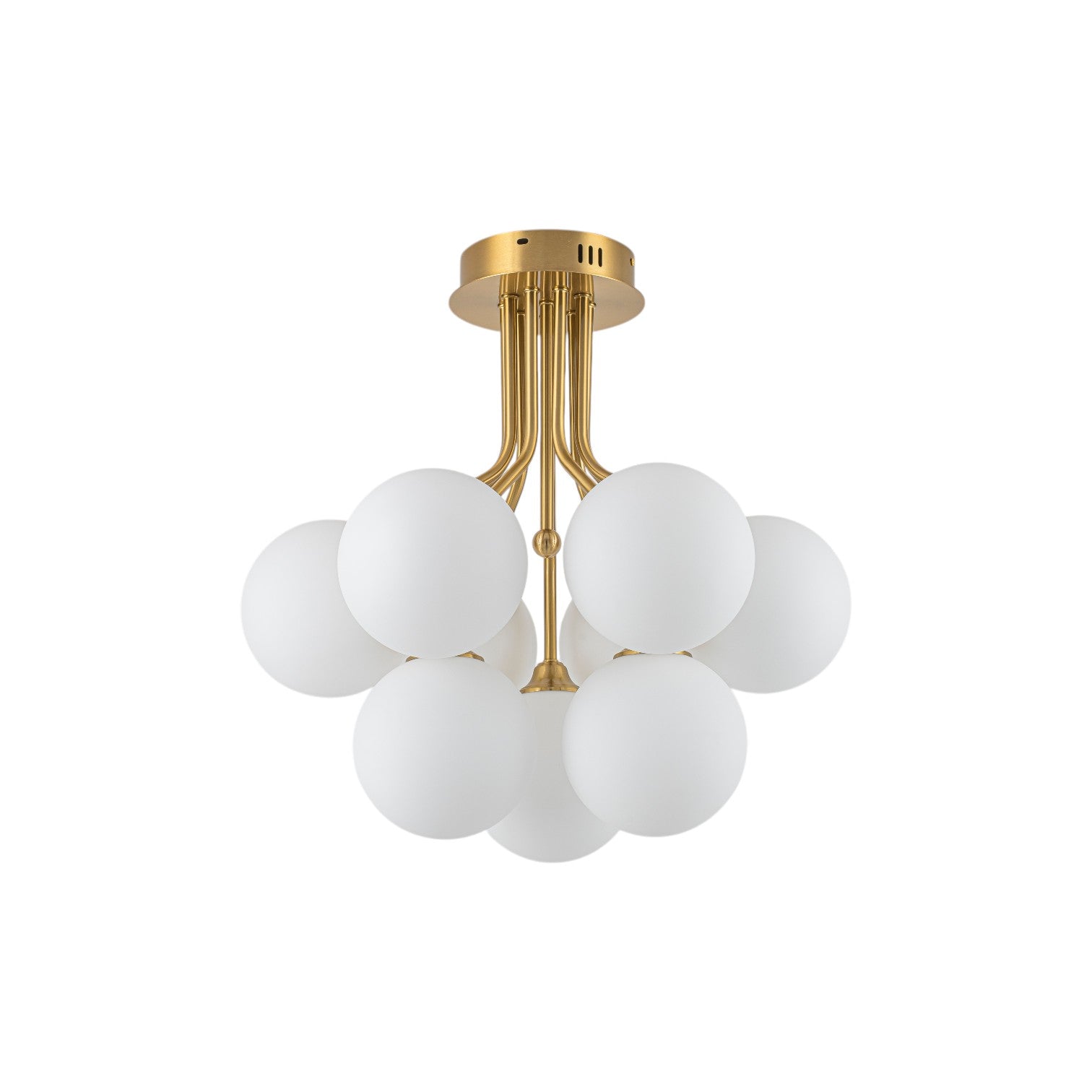 Glowlings 9-Light Modern Brushed Gold Opal Glass Cluster Sputnik Sphere Semi-Flush Mount Ceiling Light