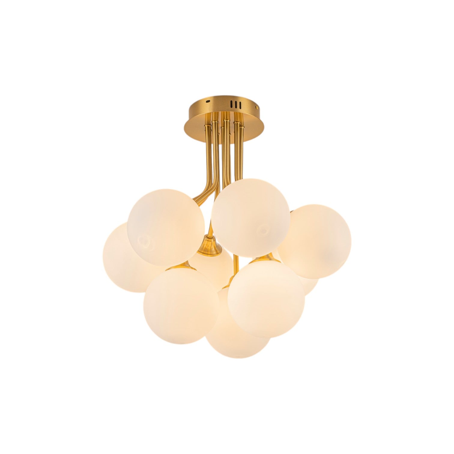 Glowlings 9-Light Modern Brushed Gold Opal Glass Cluster Sputnik Sphere Semi-Flush Mount Ceiling Light
