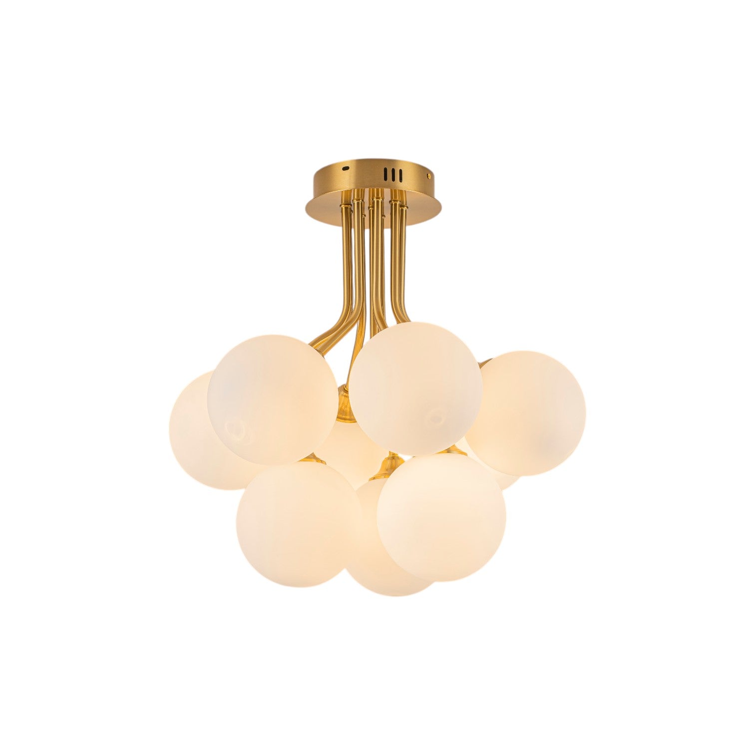 Glowlings 9-Light Modern Brushed Gold Opal Glass Cluster Sputnik Sphere Semi-Flush Mount Ceiling Light