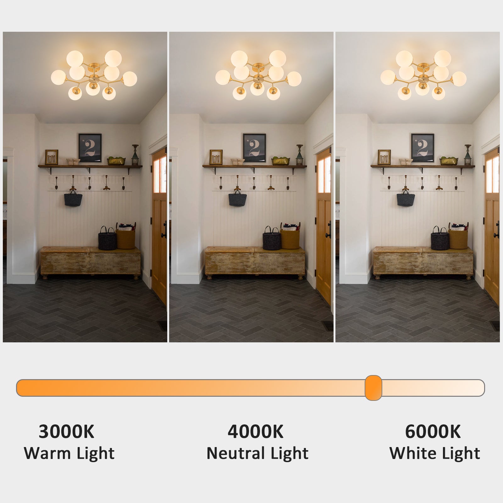 Glowlings 9/15-flammige moderne große Sputnik-Leuchte aus Messing mit Opalglas, halbbündige Montage