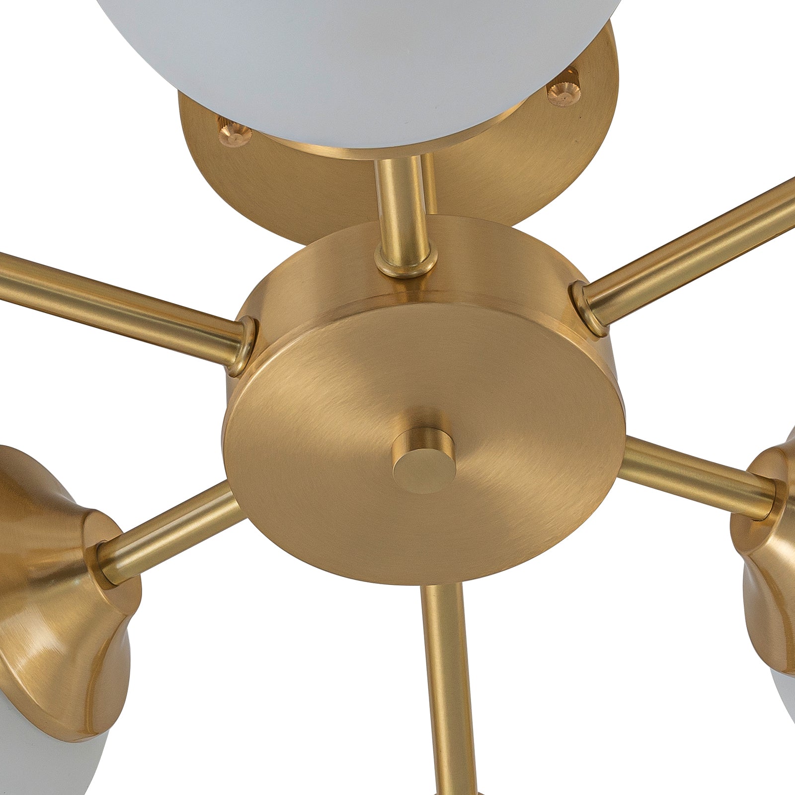 Glowlings 9/15-flammige moderne große Sputnik-Leuchte aus Messing mit Opalglas, halbbündige Montage