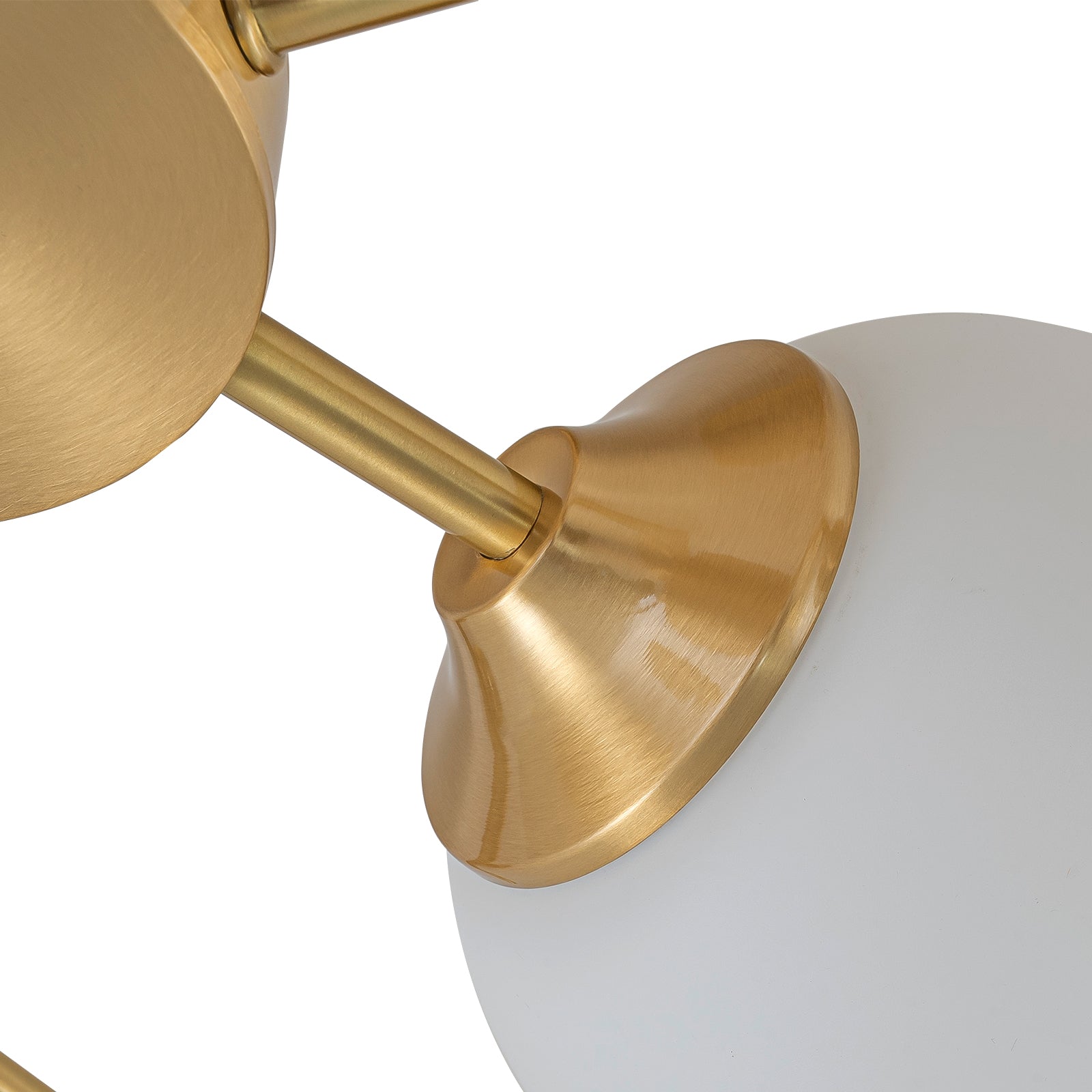 Glowlings 9/15-flammige moderne große Sputnik-Leuchte aus Messing mit Opalglas, halbbündige Montage