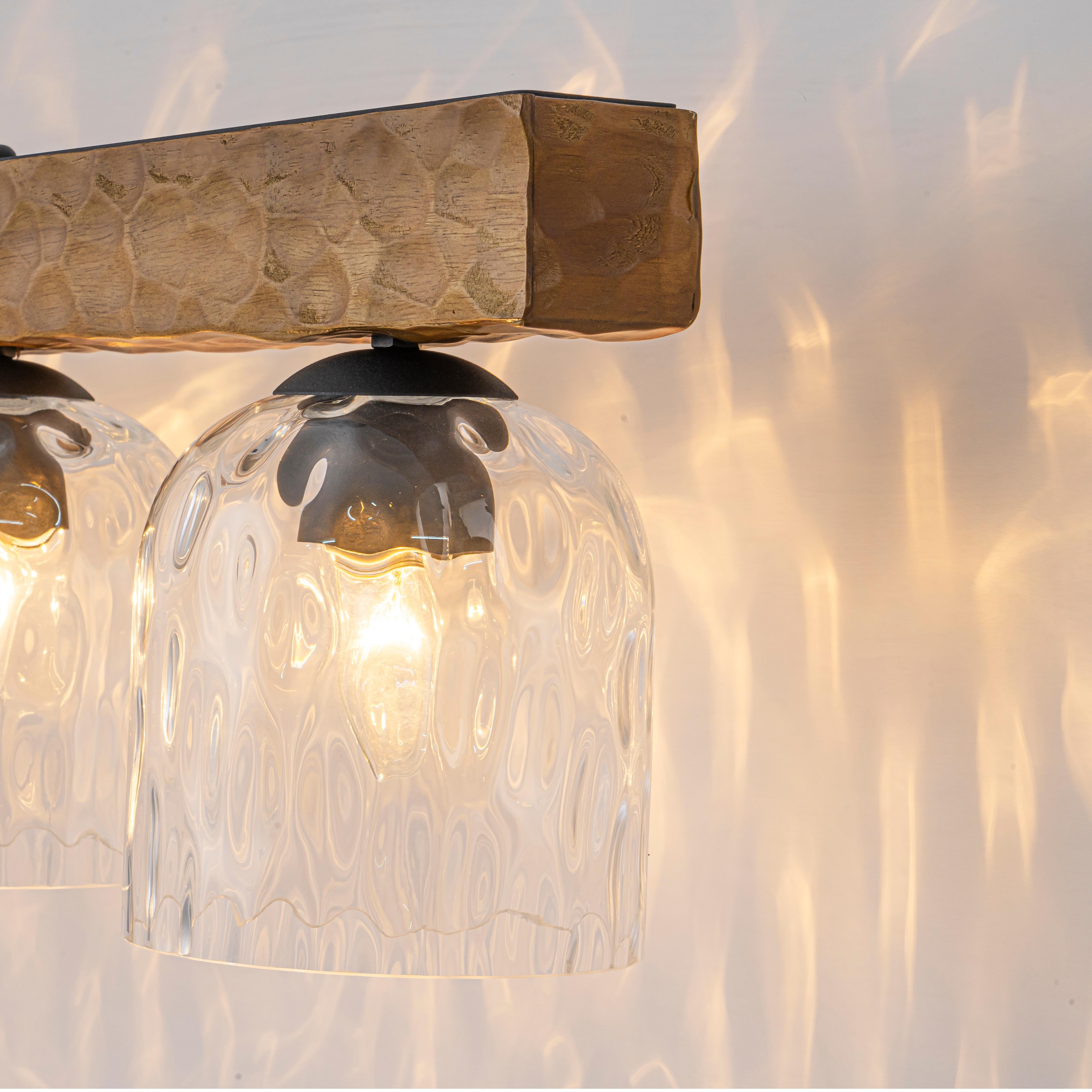 Glowlings 5-Light Farmhouse 43"Wide Large Wooden Hammered Clear Glass Linear Pendant Light