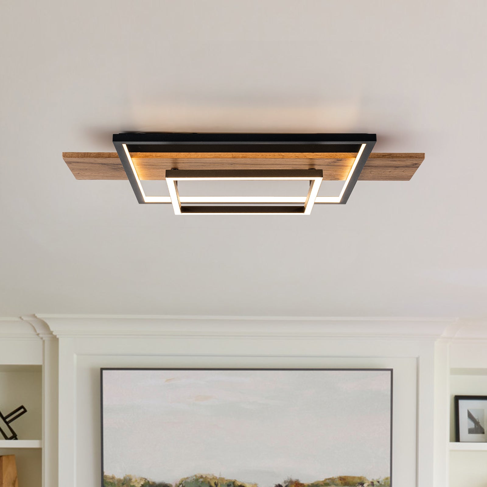 Glowlings 2-Light Farmhouse 2-Tier Square Integrated LED Wood Flush Mount Ceiling Light
